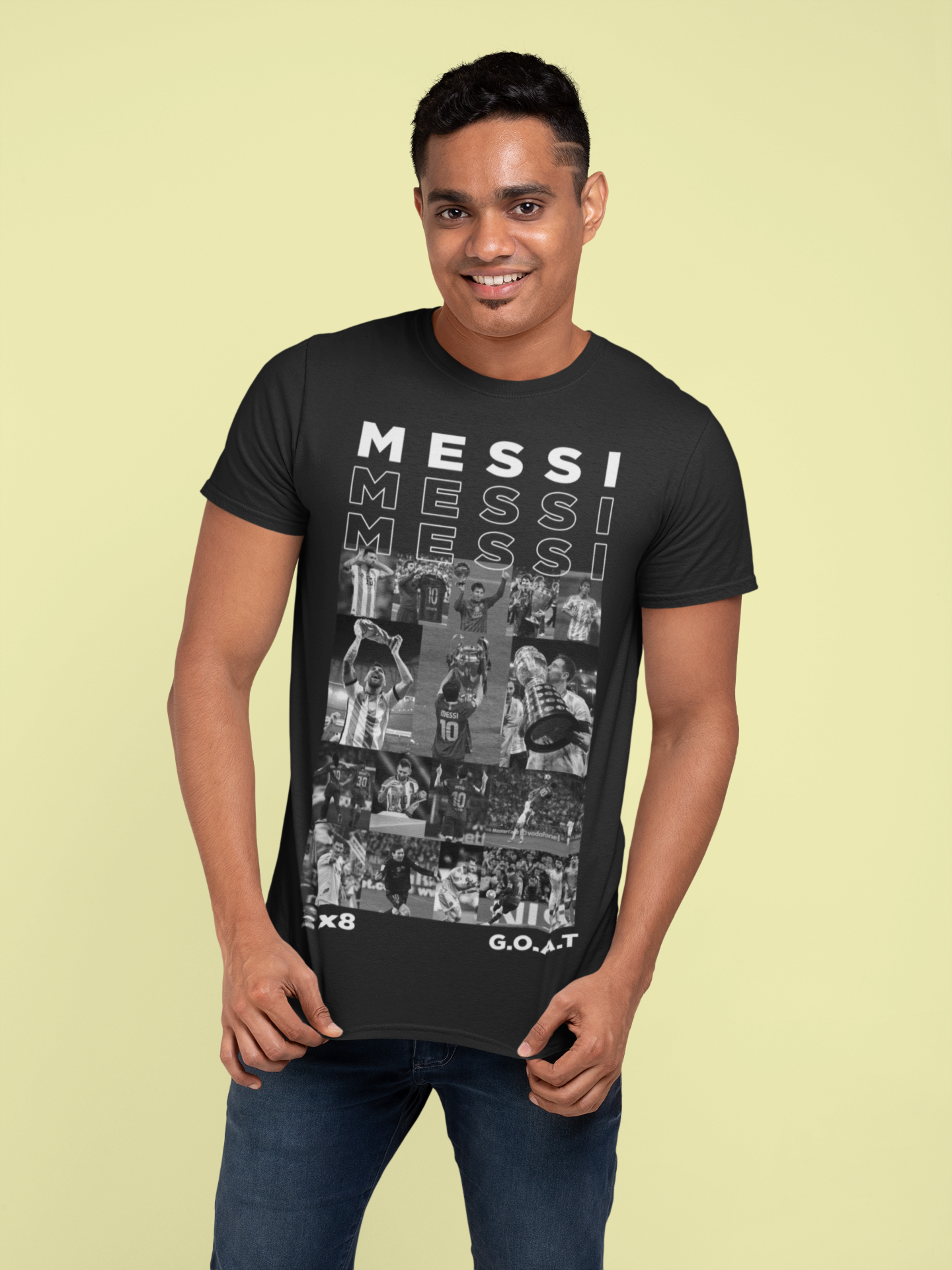 Lionel Messi GOAT Career Montage & Trophies Graphic - Classic Crew T-Shirt by RanggRiwaaz