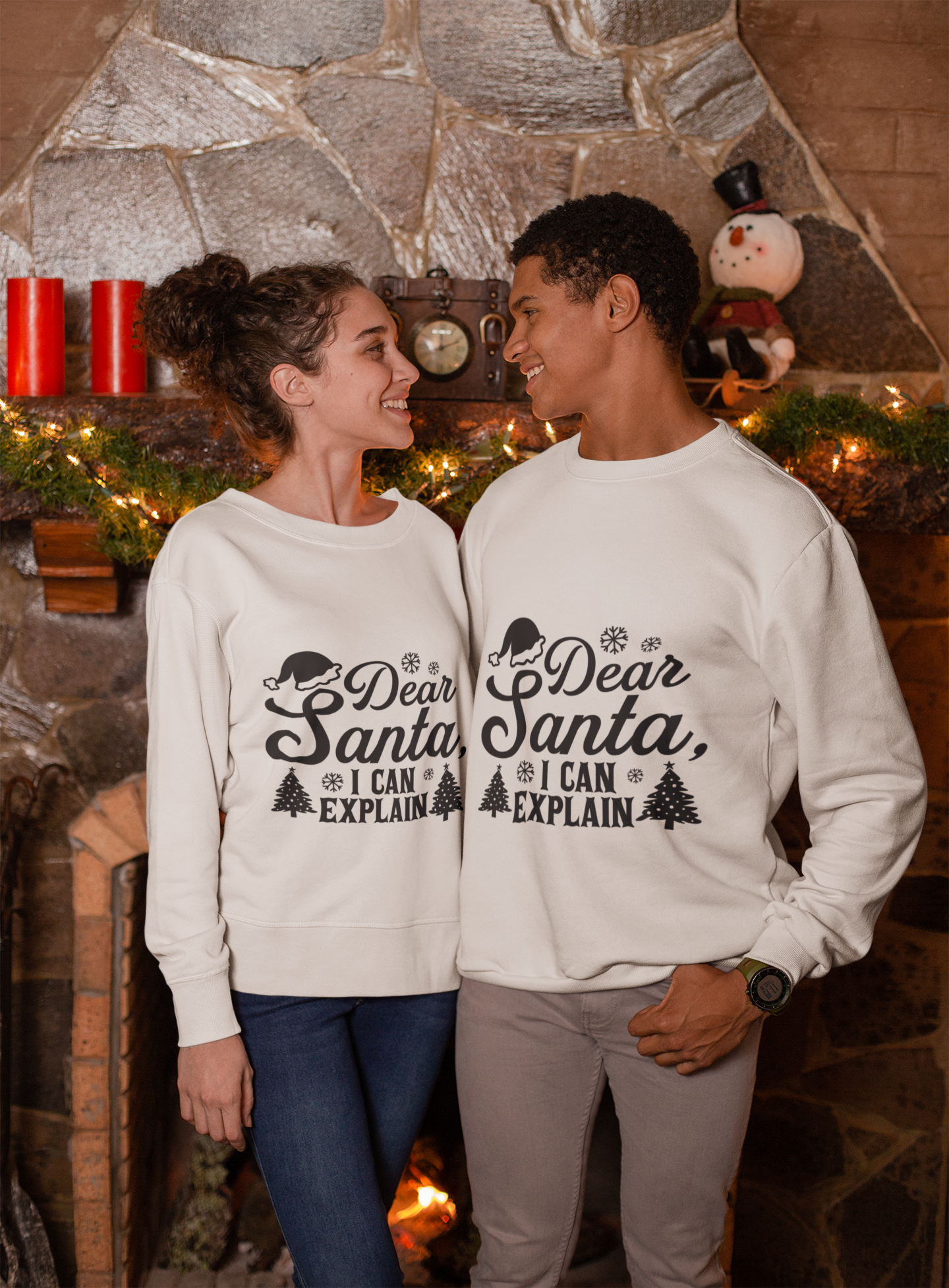 "Dear Santa, I Can Explain" Funny Christmas Crew Sweatshirt by RanggRiwaaz