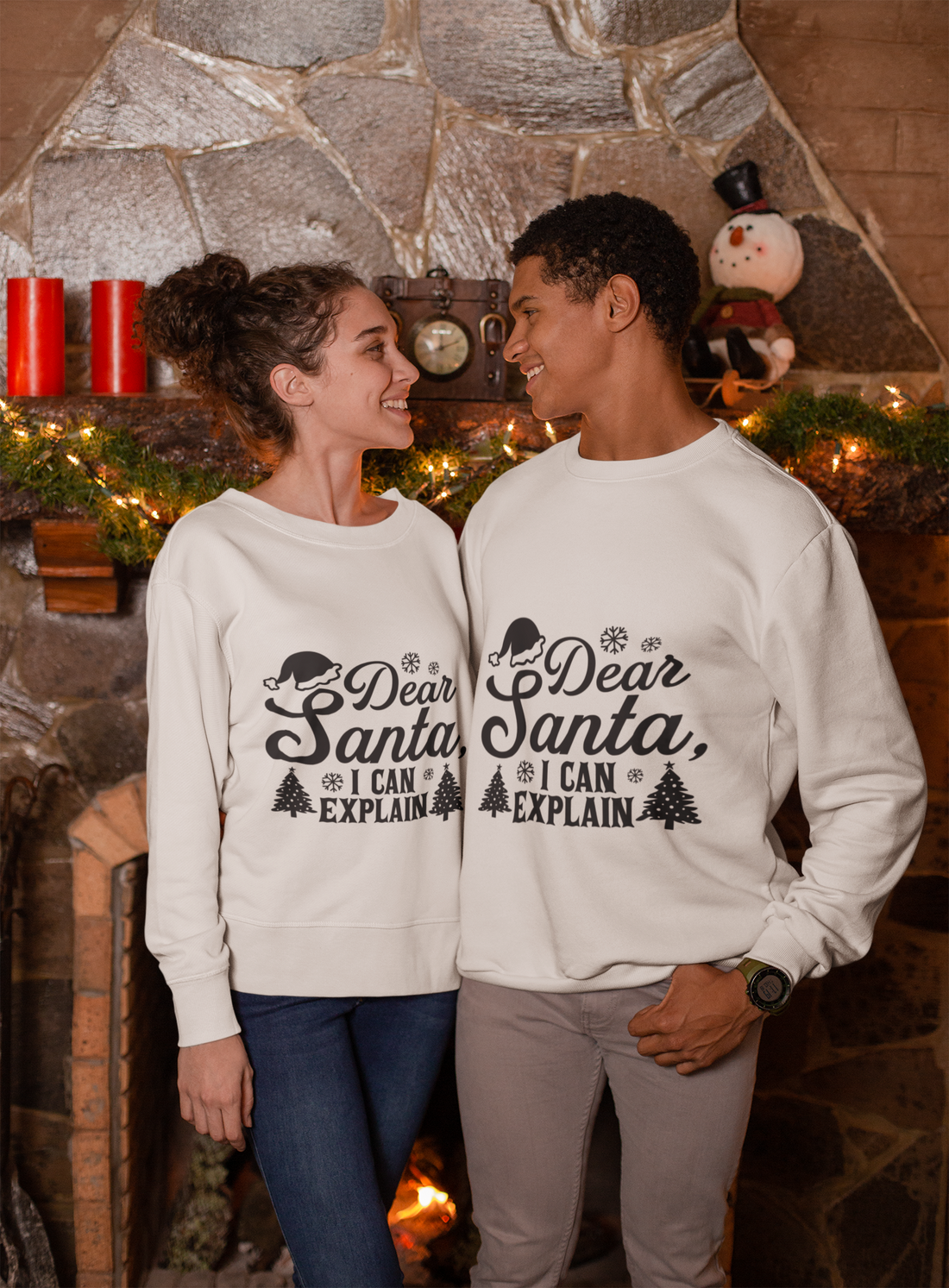 "Dear Santa, I Can Explain" Funny Christmas Crew Sweatshirt by RanggRiwaaz
