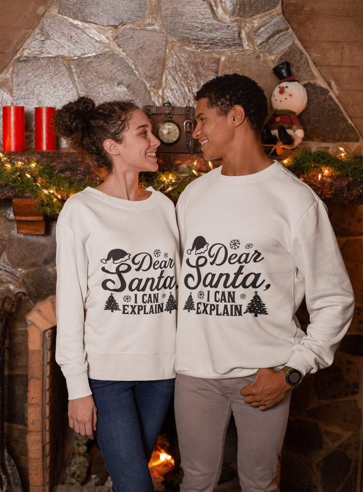 "Dear Santa, I Can Explain" Funny Christmas Crew Sweatshirt by RanggRiwaaz