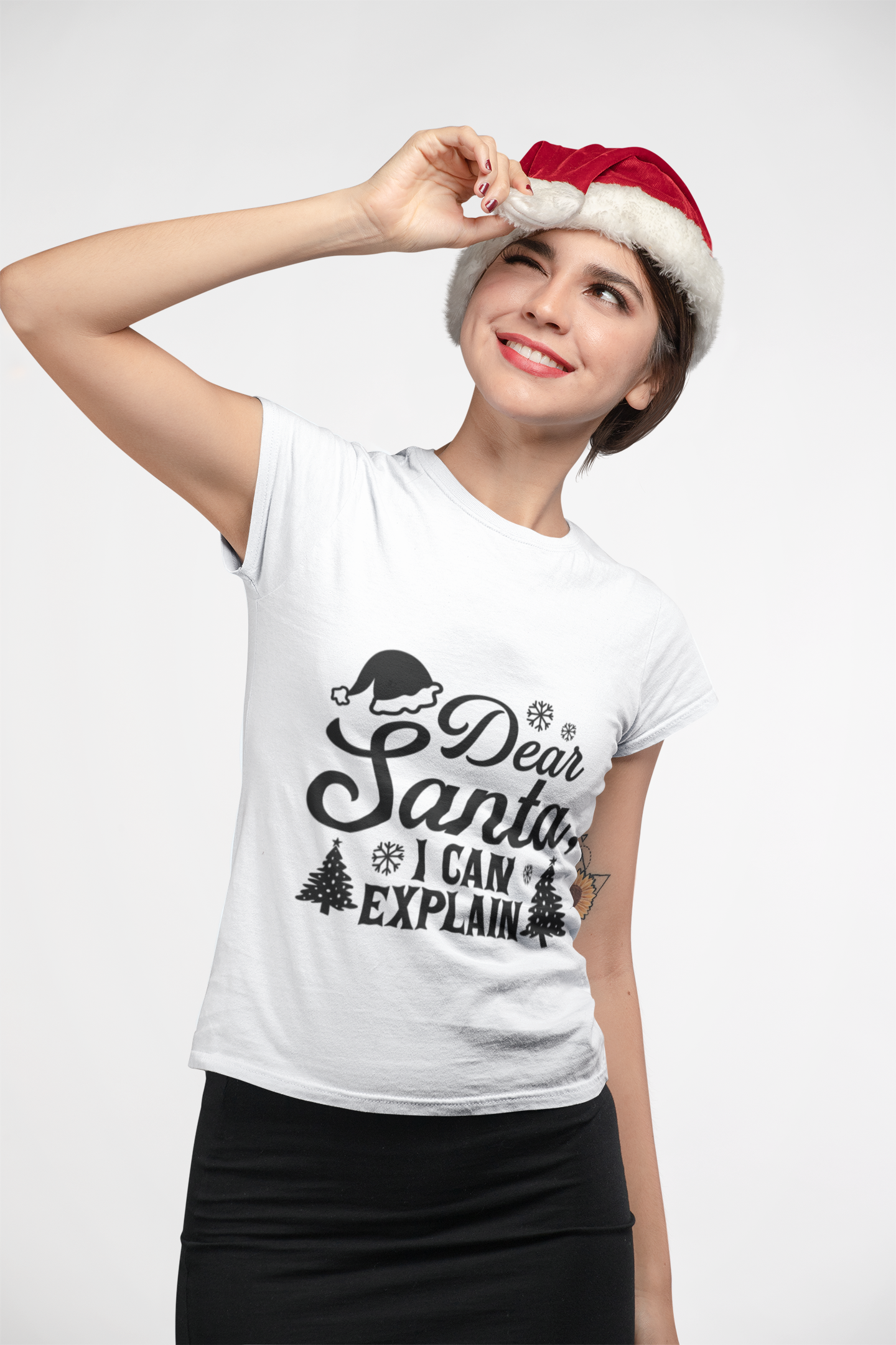 "Dear Santa, I Can Explain" Funny Christmas Crew T-Shirt by RanggRiwaaz