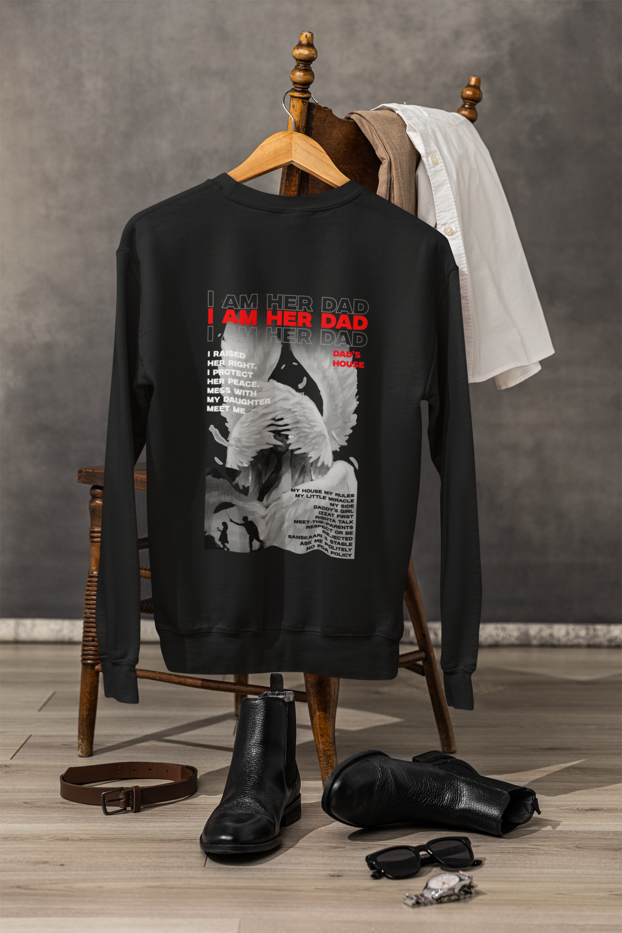 Proud Dad Apparel: "I Am Her Dad" Daughter Graphic Print Sweatshirt- By RanggRiwaaz