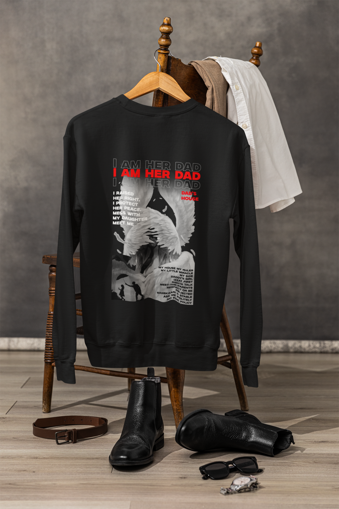 Proud Dad Apparel: "I Am Her Dad" Daughter Graphic Print Sweatshirt- By RanggRiwaaz