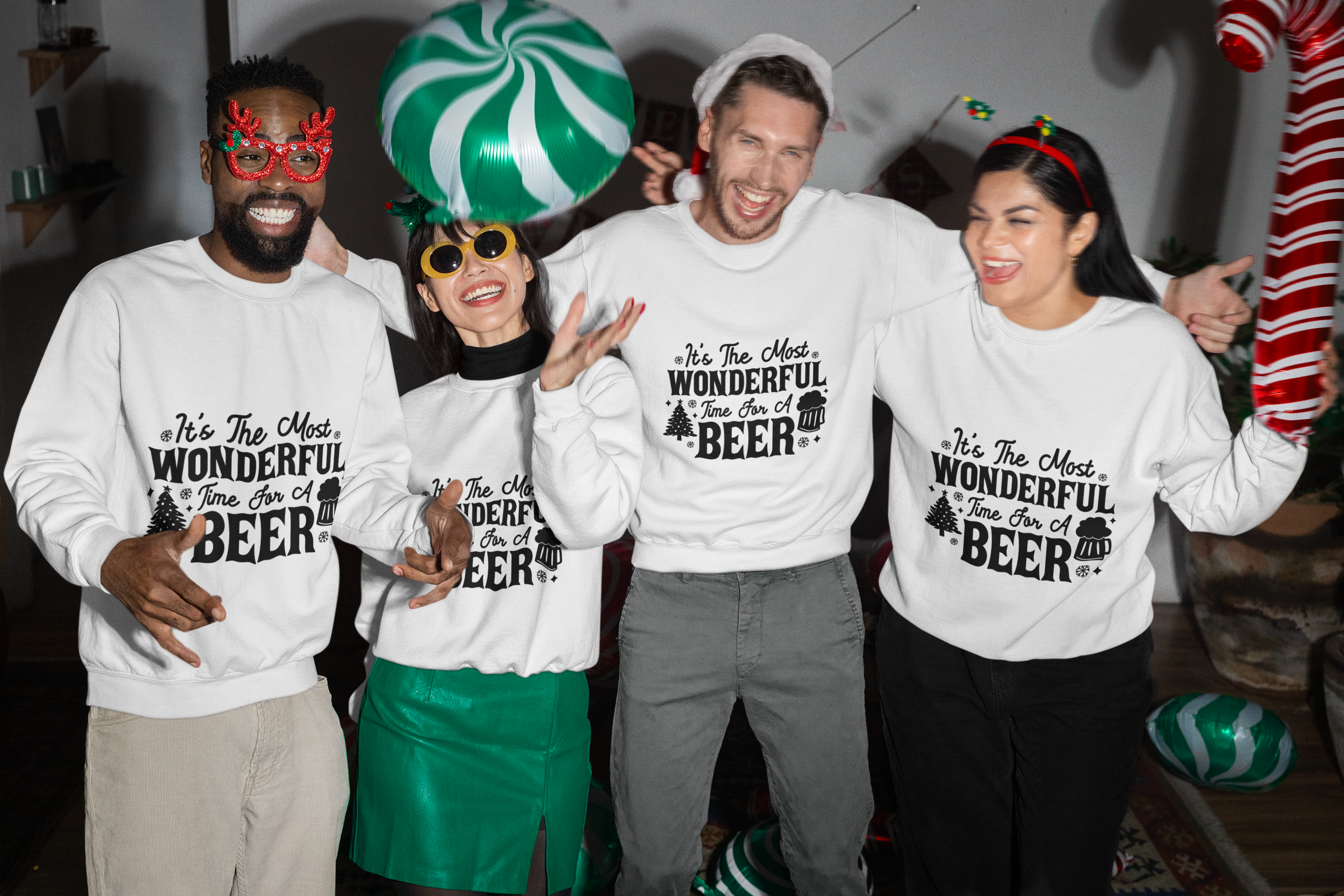 "It's The Most Wonderful Time For A Beer" Sweatshirt- Festive Family Apparel for Christmas Eve/Christmas celebration by RanggRiwaaz