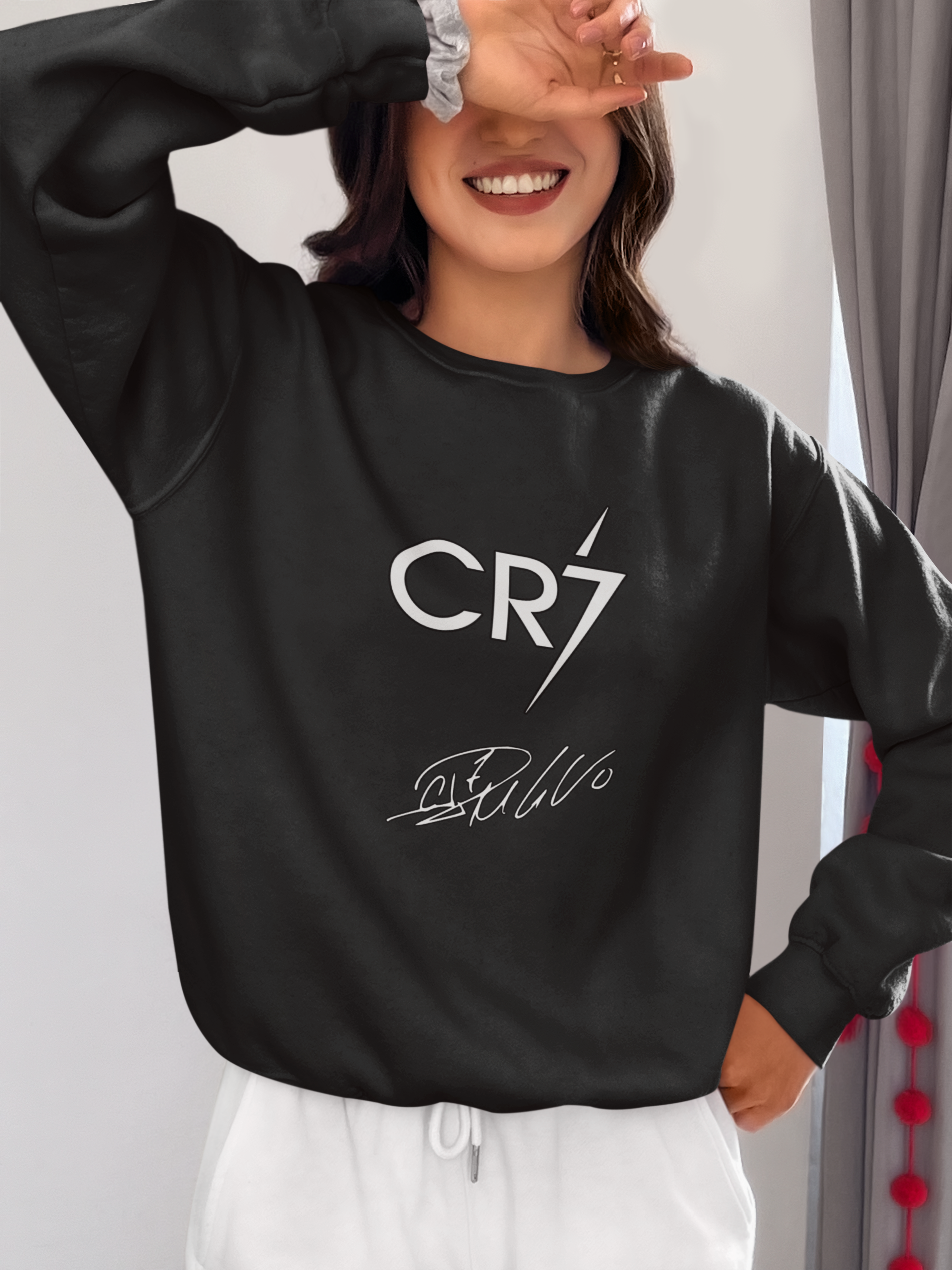 Minimalist CR7 Logo Sweatshirt | Cristiano Ronaldo Signature Line Art Unisex Sweatshirt by RanggRiwaaz