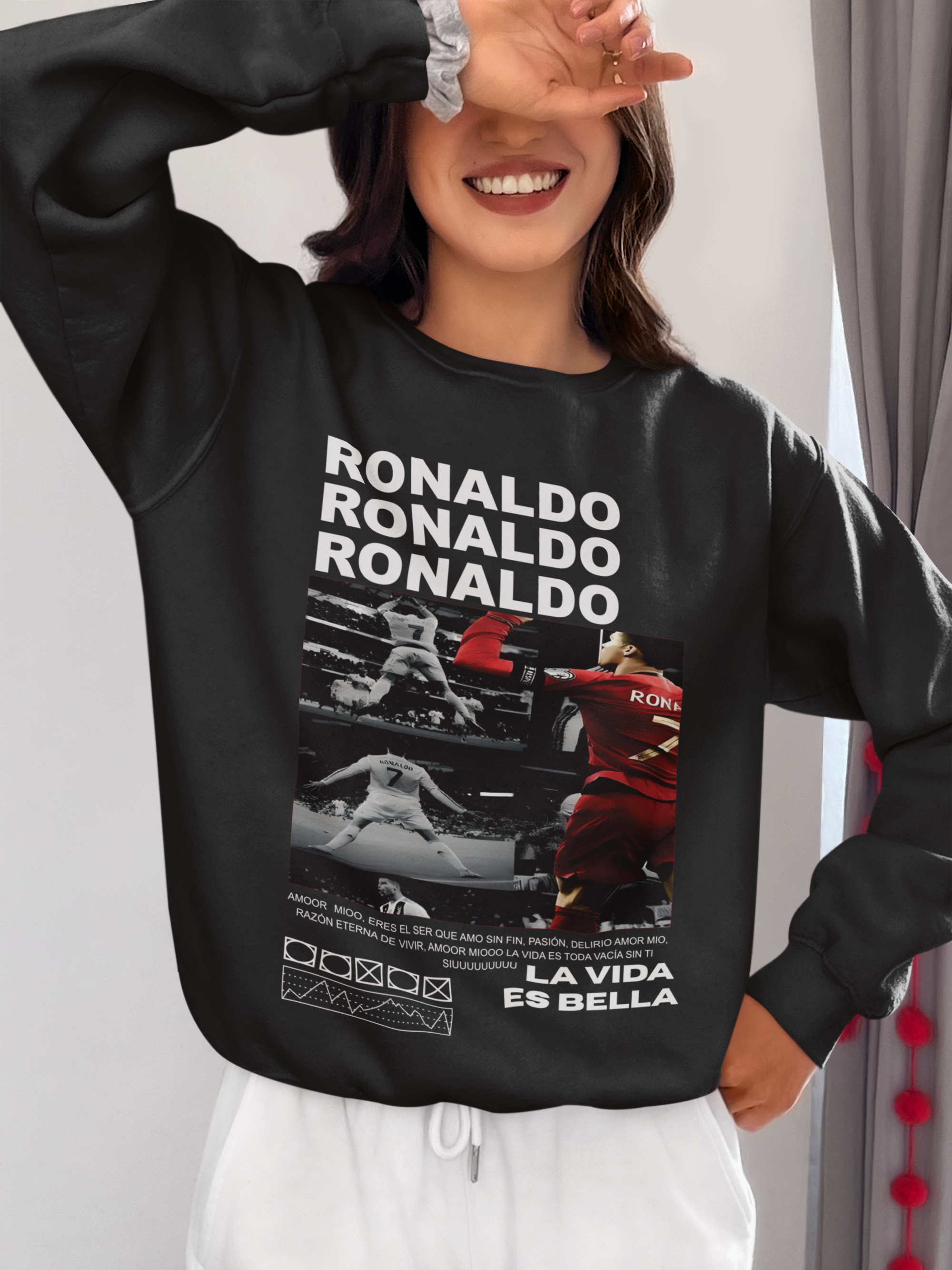 Cristiano Ronaldo "La Vida Es Bella" Dark Mode - Unisex Sweatshirt by RanggRiwaaz