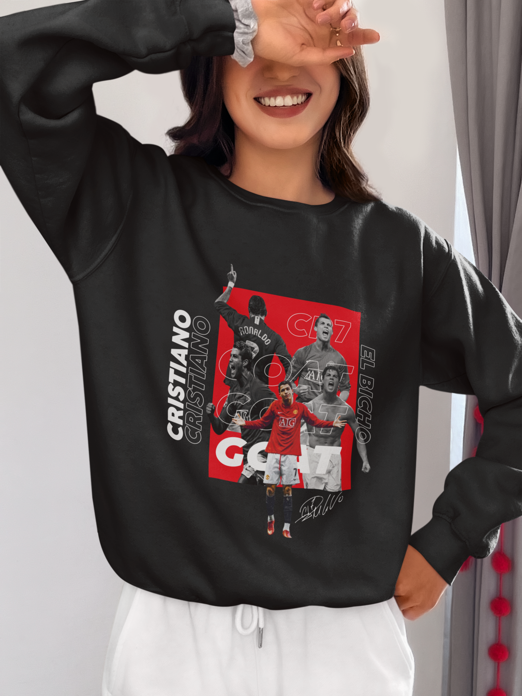 Cristiano Ronaldo GOAT Sweatshirt | CR7 El Bicho Manchester United Collage Unisex Sweatshirt by RanggRiwaaz