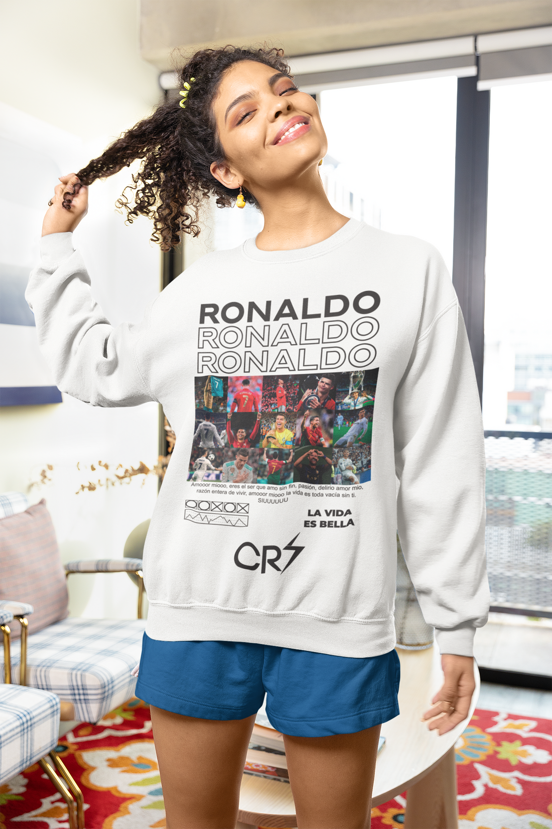 Cristiano Ronaldo Career Timeline Sweatshirt | CR7 Photo Grid Collage Crewneck (White) Unisex Sweatshirt by RanggRiwaaz