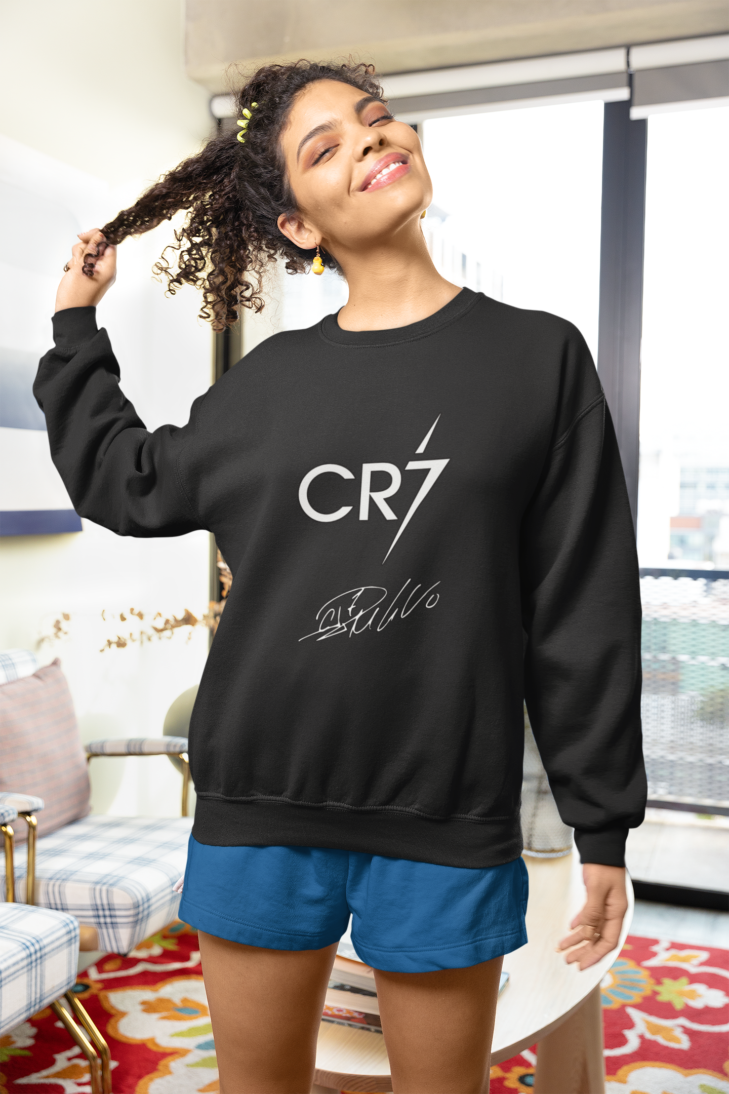 Minimalist CR7 Logo Sweatshirt | Cristiano Ronaldo Signature Line Art Unisex Sweatshirt by RanggRiwaaz