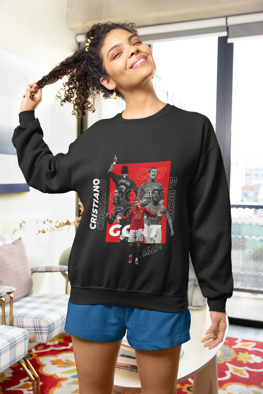 Cristiano Ronaldo GOAT Sweatshirt | CR7 El Bicho Manchester United Collage Unisex Sweatshirt by RanggRiwaaz