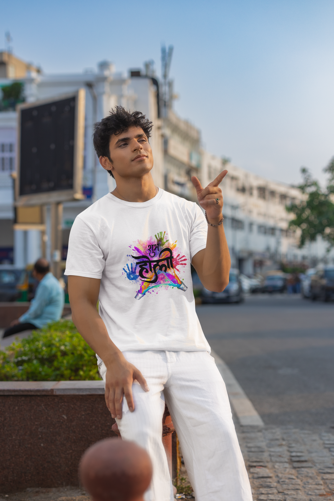 "Subh Holi" Hindi Typography T-Shirt - Abstract Color Burst Graphic by RanggRiwaaz