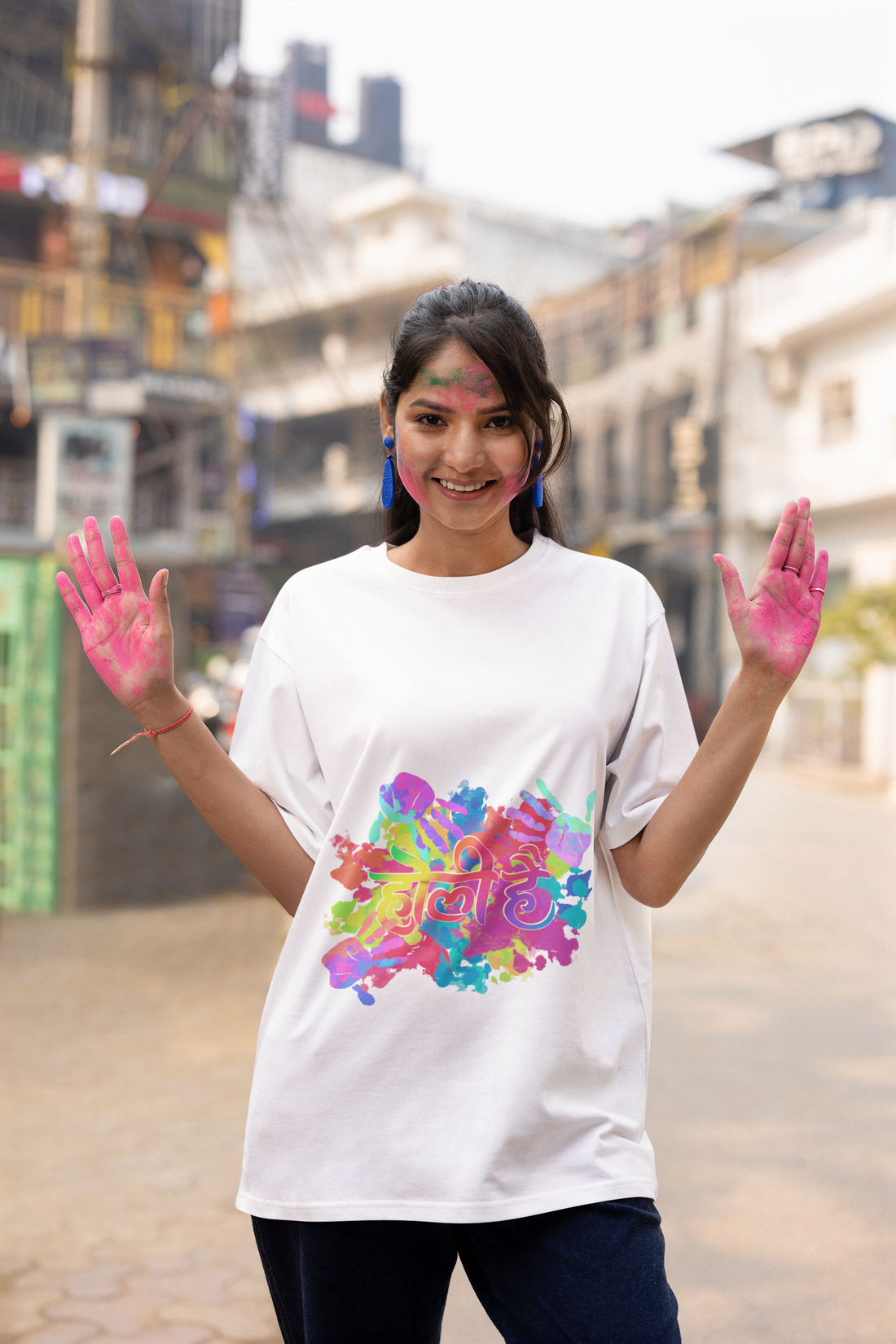 "Holi Hai" Abstract Color Splash T-Shirt - Vibrant Festival Graphic by RanggRiwaaz