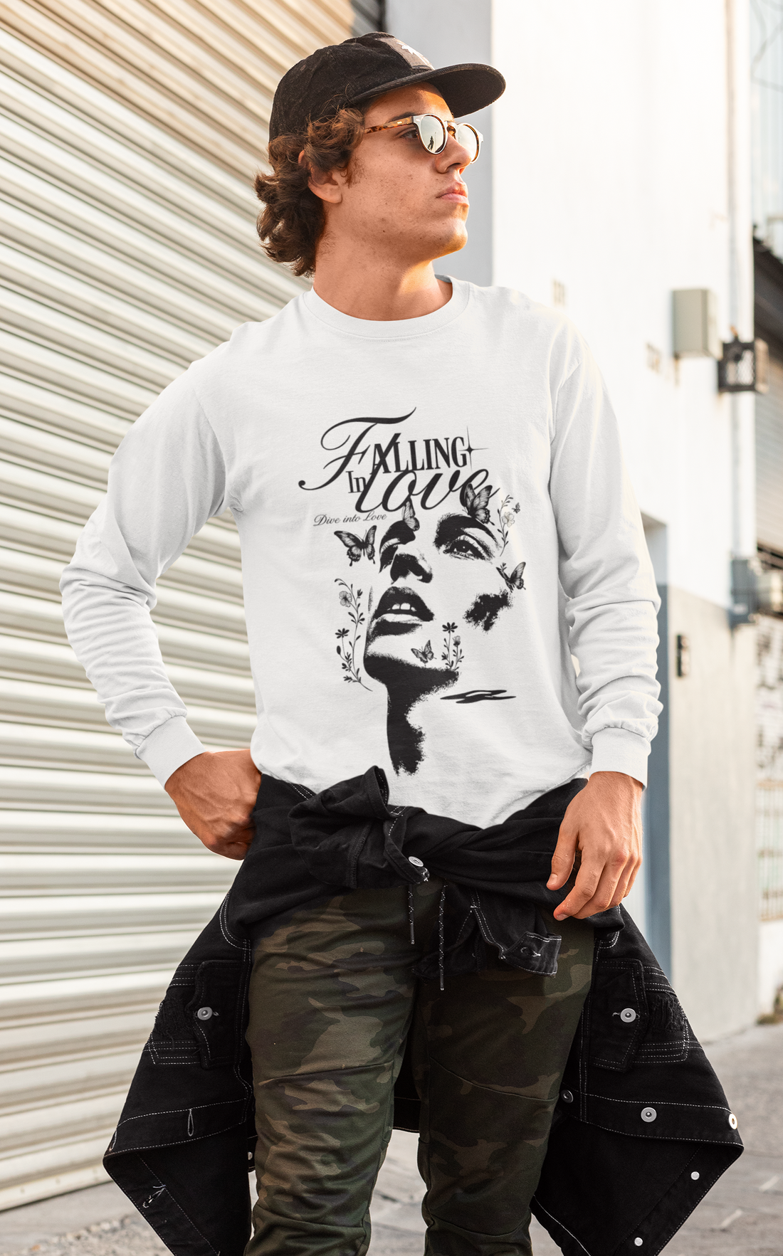 Falling In Love Graphic Sweatshirt | Romantic Butterfly Streetwear | Unisex Sweatshirt by RanggRiwaaz