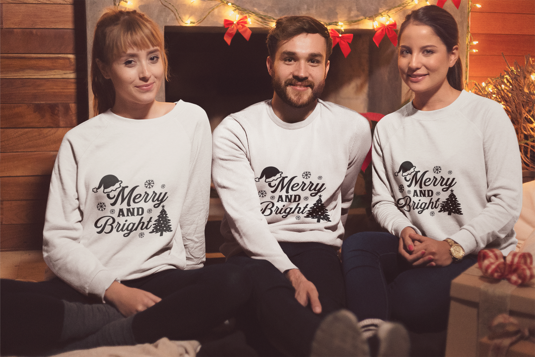 "Merry & Bright Christmas" Sweatshirt - Festive Holiday Family Apparel, Christmas Eve/Christmas celebration by RanggRiwaaz