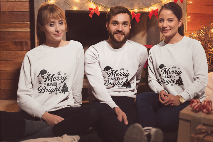 "Merry & Bright Christmas" Sweatshirt - Festive Holiday Family Apparel, Christmas Eve/Christmas celebration by RanggRiwaaz