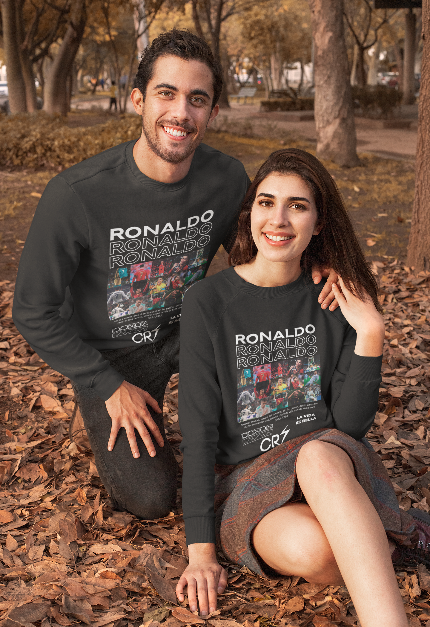 Cristiano Ronaldo Career Timeline Sweatshirt | CR7 Photo Grid Collage Crewneck (Black) Unisex Sweatshirt by RanggRiwaaz Unisex Sweatshirt by RanggRiwaaz