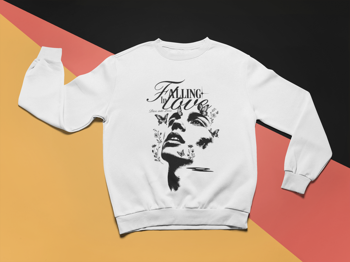 Falling In Love Graphic Sweatshirt | Romantic Butterfly Streetwear | Unisex Sweatshirt by RanggRiwaaz