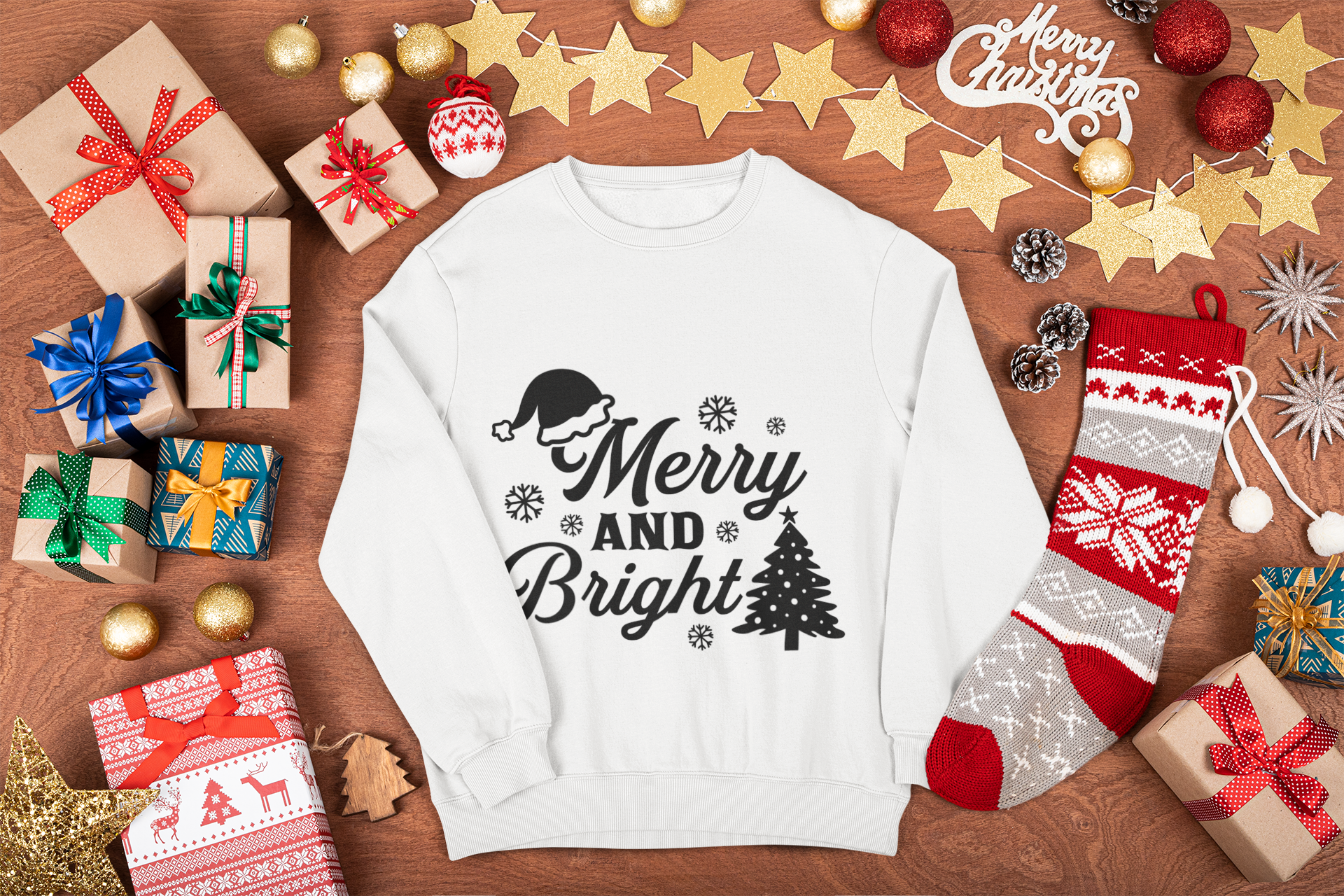 "Merry & Bright Christmas" Sweatshirt - Festive Holiday Family Apparel, Christmas Eve/Christmas celebration by RanggRiwaaz