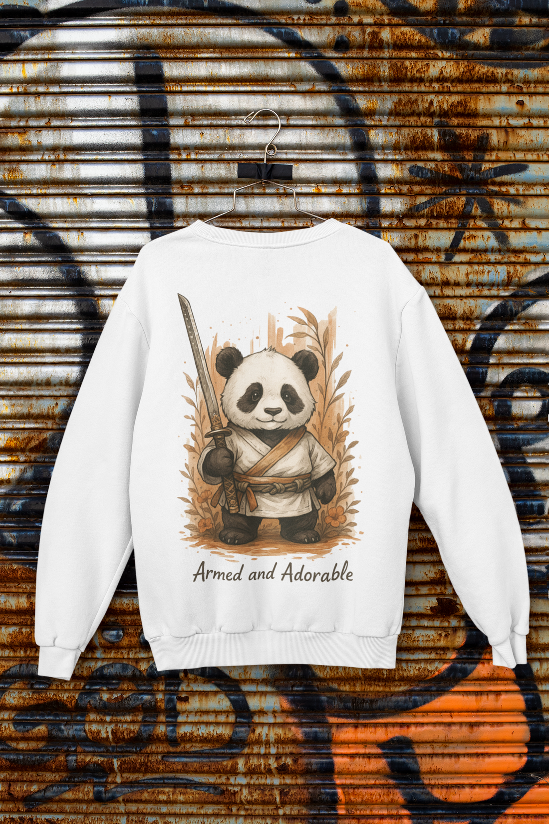 Armed and Adorable Panda Sweatshirt | Cute Samurai Panda | Streetstyle Unisex Sweatshirt by RanggRiwaaz