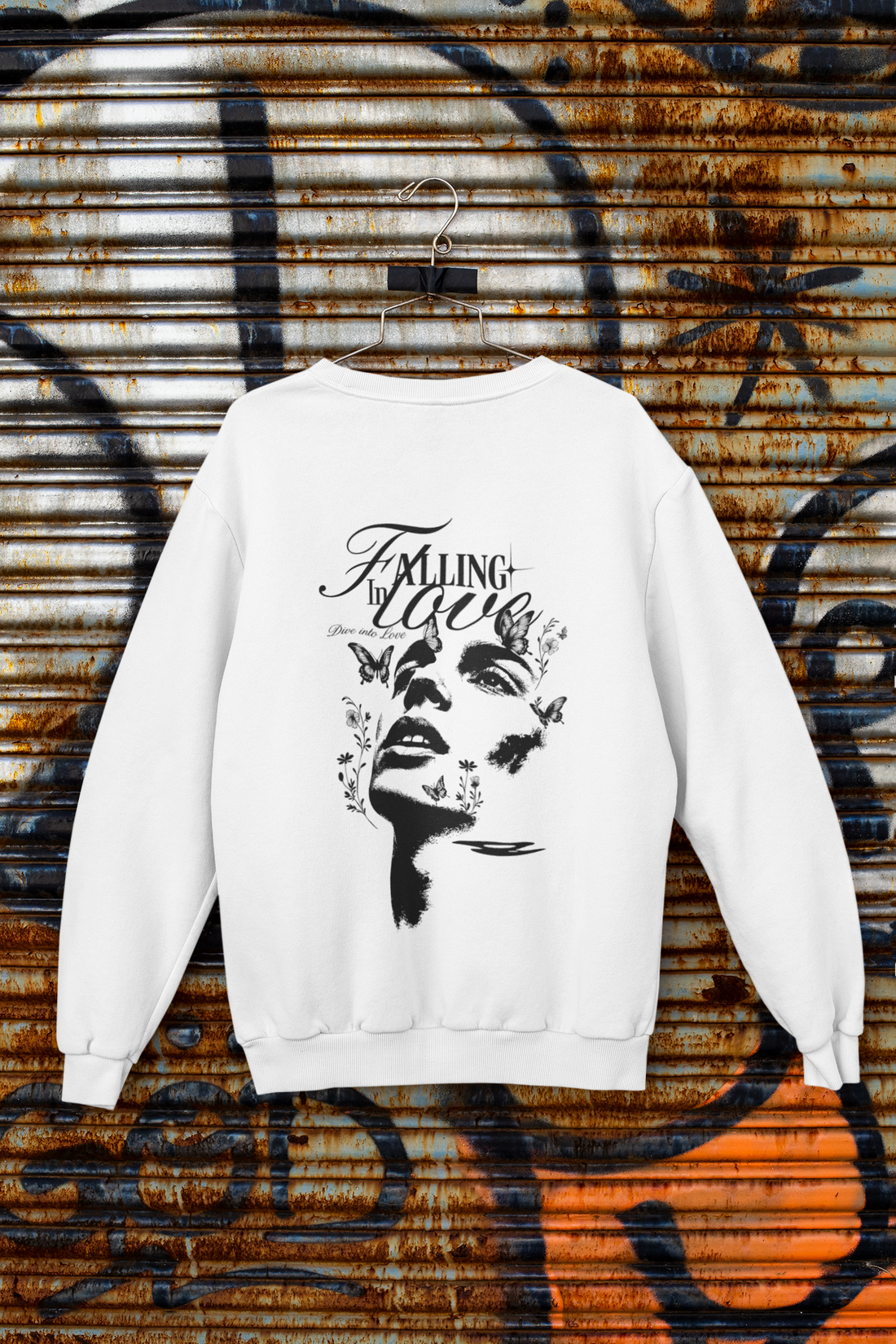 Falling In Love Graphic Sweatshirt | Romantic Butterfly Streetwear | Unisex Sweatshirt by RanggRiwaaz