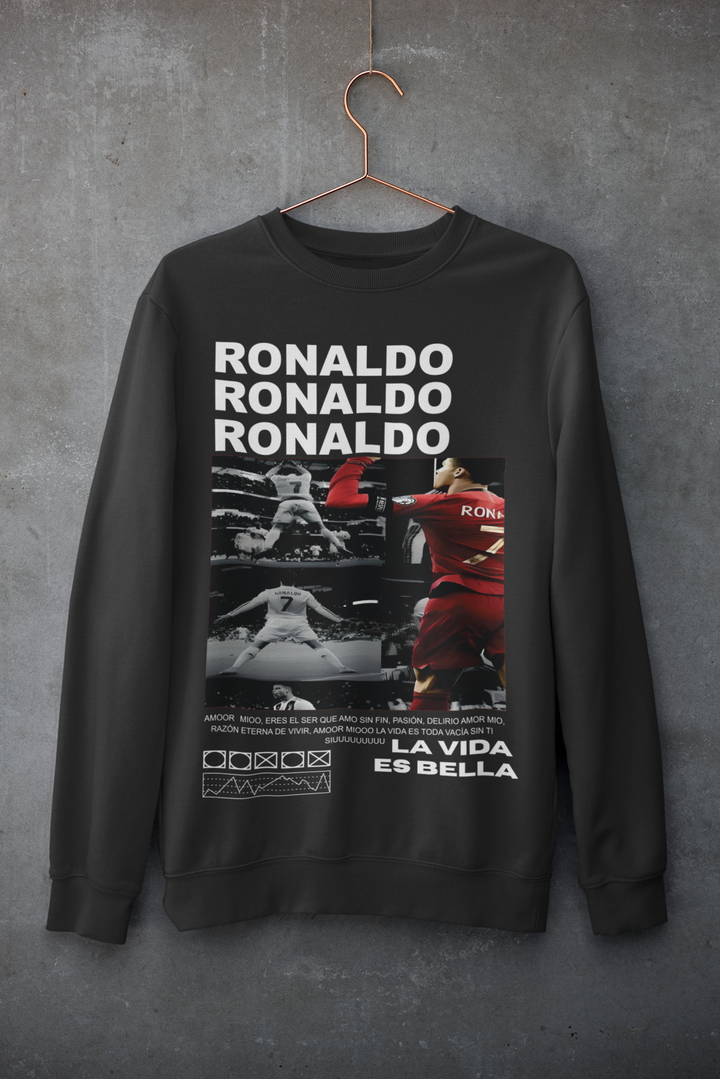Cristiano Ronaldo "La Vida Es Bella" Dark Mode - Unisex Sweatshirt by RanggRiwaaz