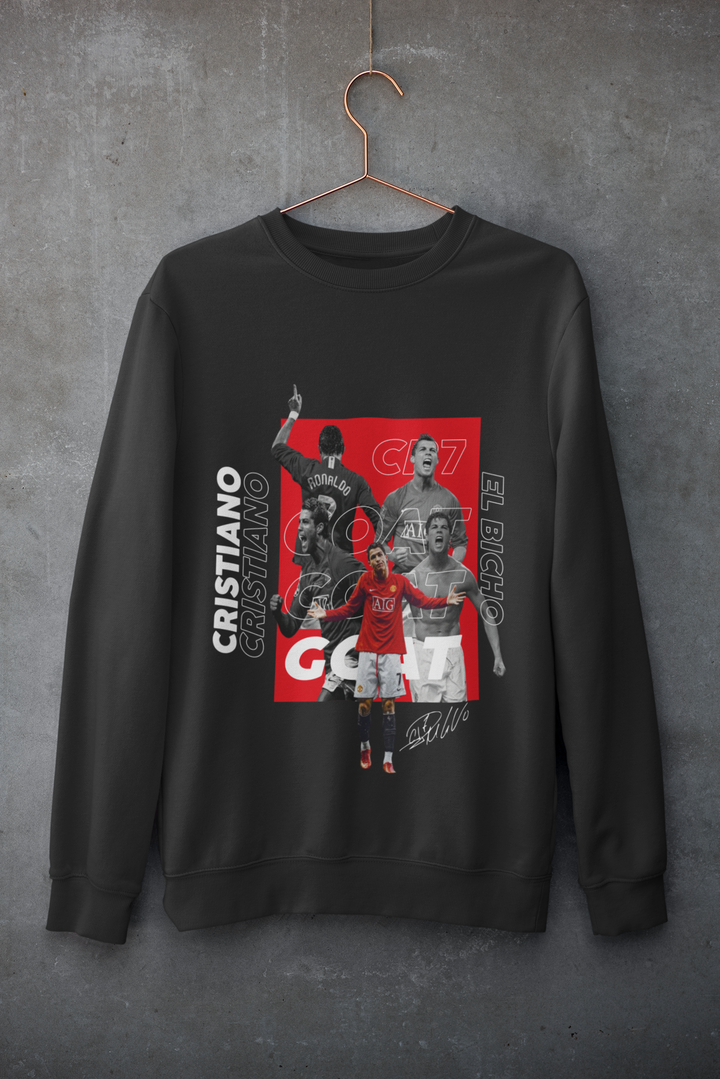 Cristiano Ronaldo GOAT Sweatshirt | CR7 El Bicho Manchester United Collage Unisex Sweatshirt by RanggRiwaaz