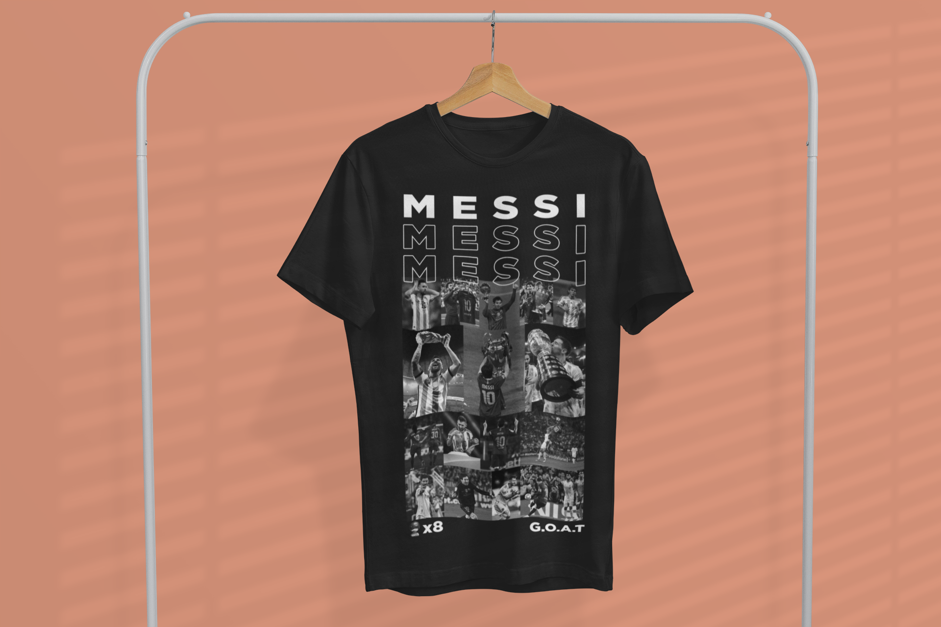 Lionel Messi GOAT Career Montage & Trophies Graphic - Classic Crew T-Shirt by RanggRiwaaz