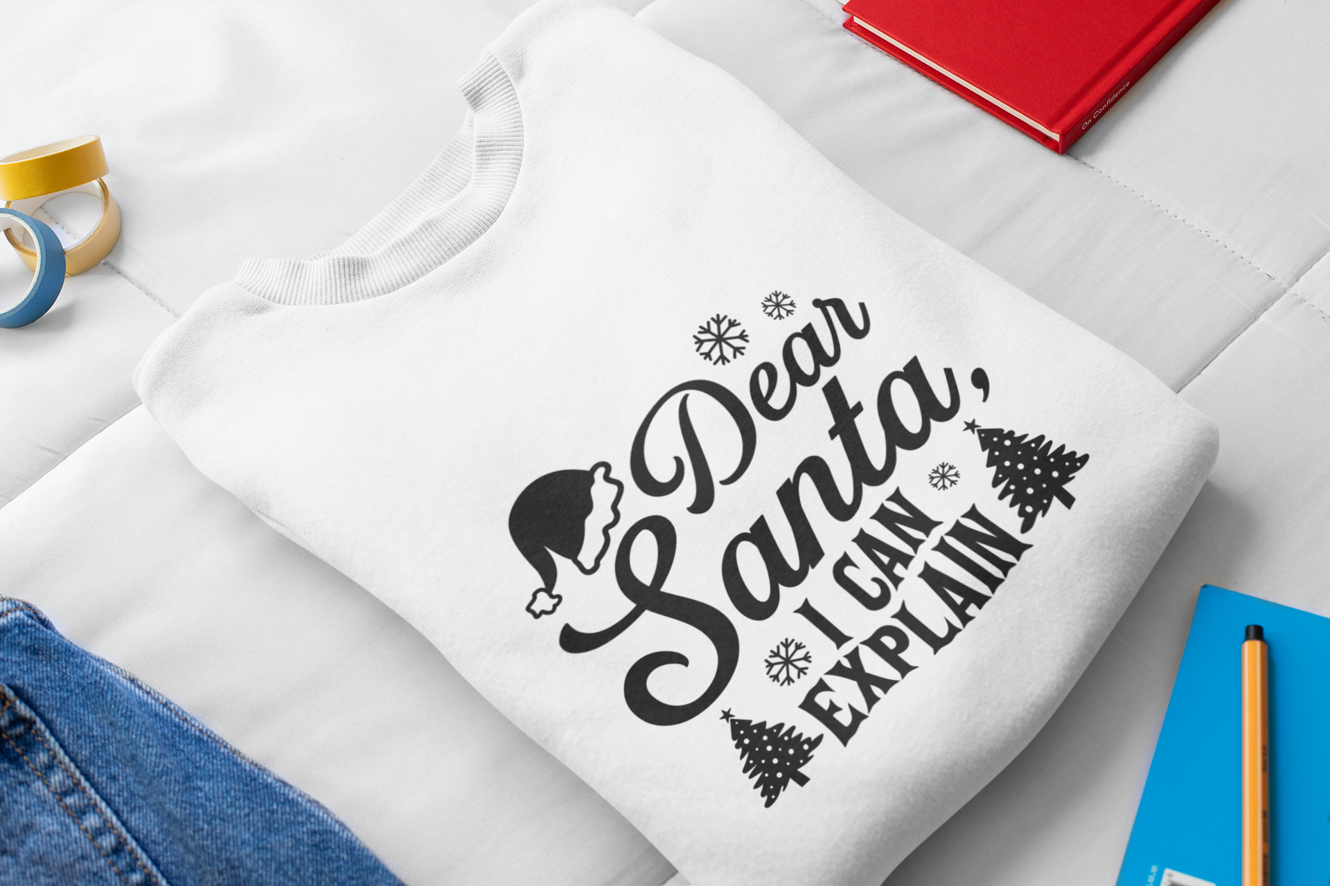 "Dear Santa, I Can Explain" Funny Christmas Crew Sweatshirt by RanggRiwaaz