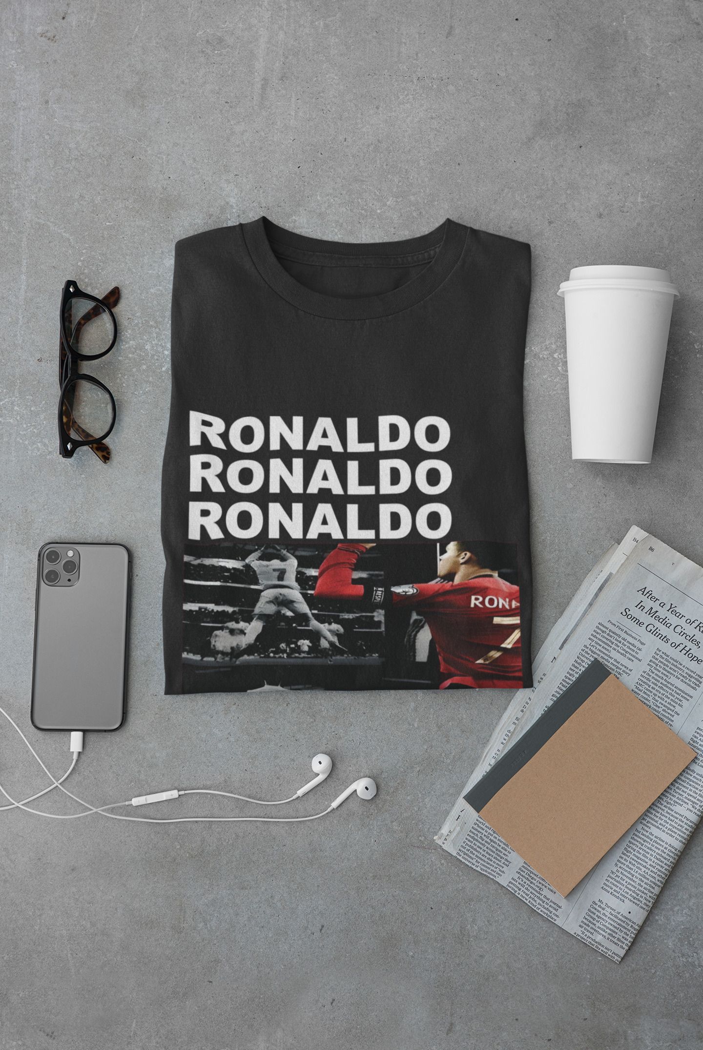 Aesthetic CR7 Fan T-Shirt - Grunge Photo Collage Print - Unisex Classic Crew T-Shirt by RanggRiwaaz