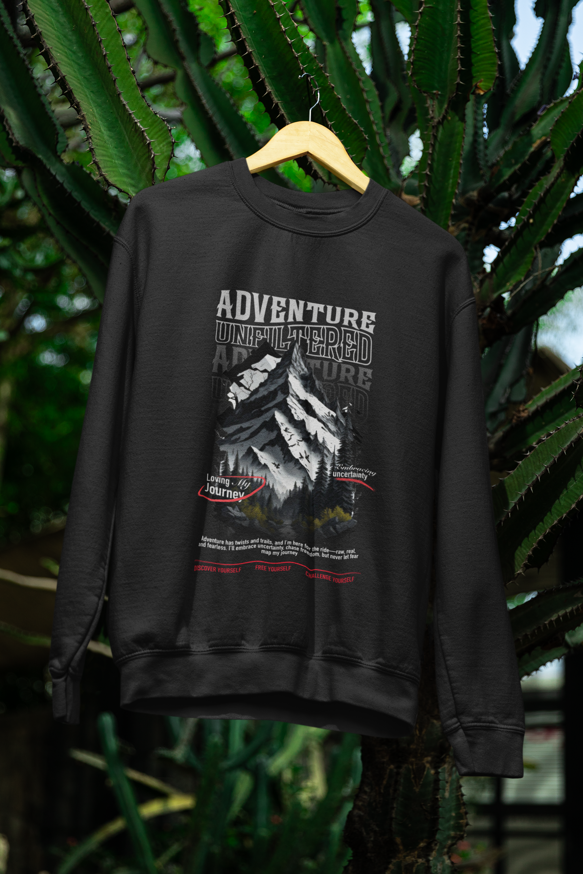 Adventure Unfiltered Sweatshirt - Traveller's Quote Graphic Crewneck by RanggRiwaaz