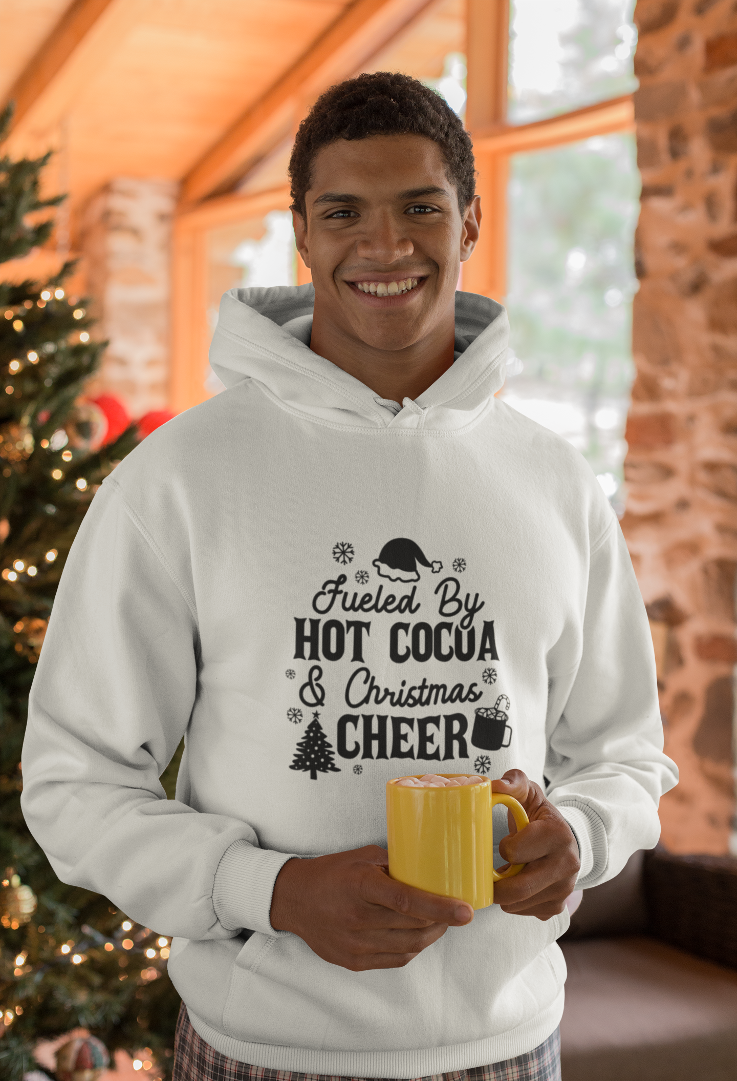 "Fueled by Hot Cocoa & Christmas Cheer" Unisex Hoodie by RanggRiwaaz for Christmas Eve, Christmas celebration