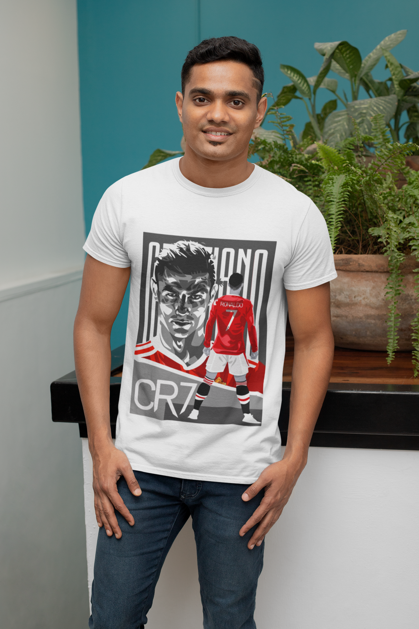Red Devil CR7 Portrait T-Shirt | Manchester United Era Illustration Unisex Classic Crew T-Shirt by RanggRiwaaz