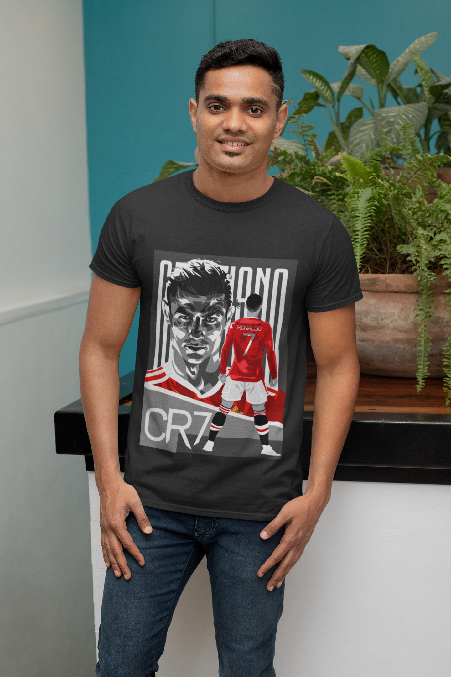 Red Devil CR7 Portrait T-Shirt | Manchester United Era Illustration Unisex Classic Crew T-Shirt by RanggRiwaaz