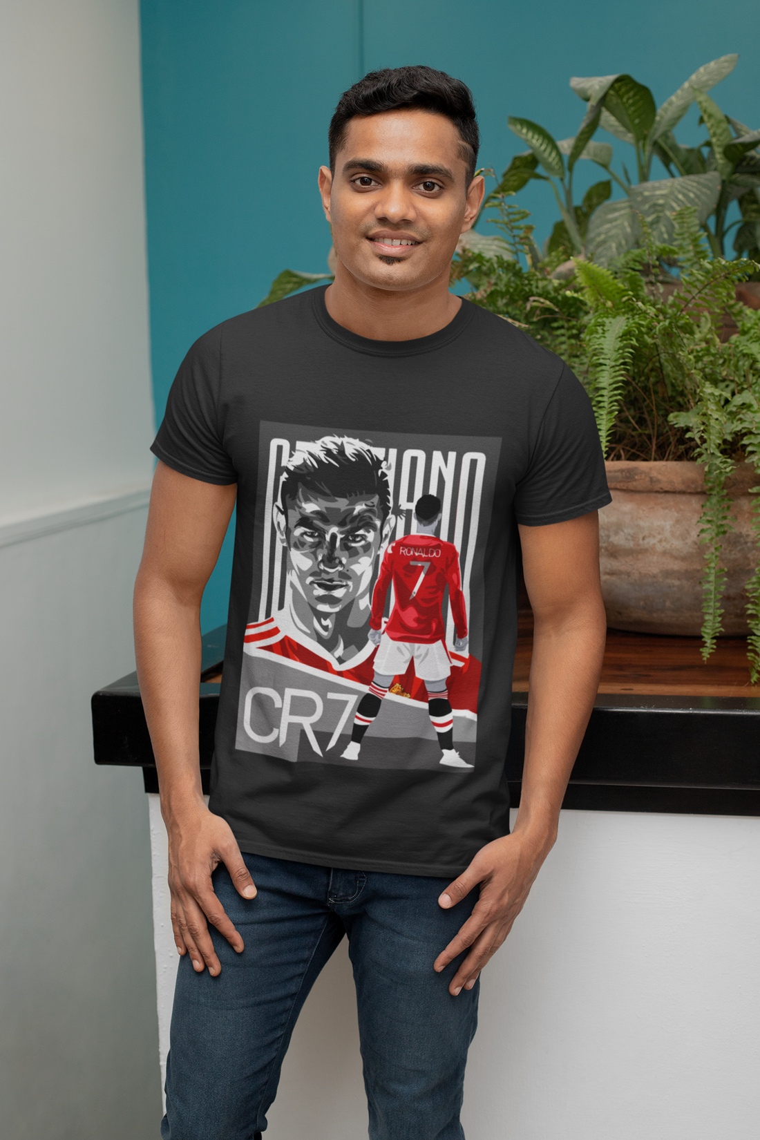 Red Devil CR7 Portrait T-Shirt | Manchester United Era Illustration Unisex Classic Crew T-Shirt by RanggRiwaaz