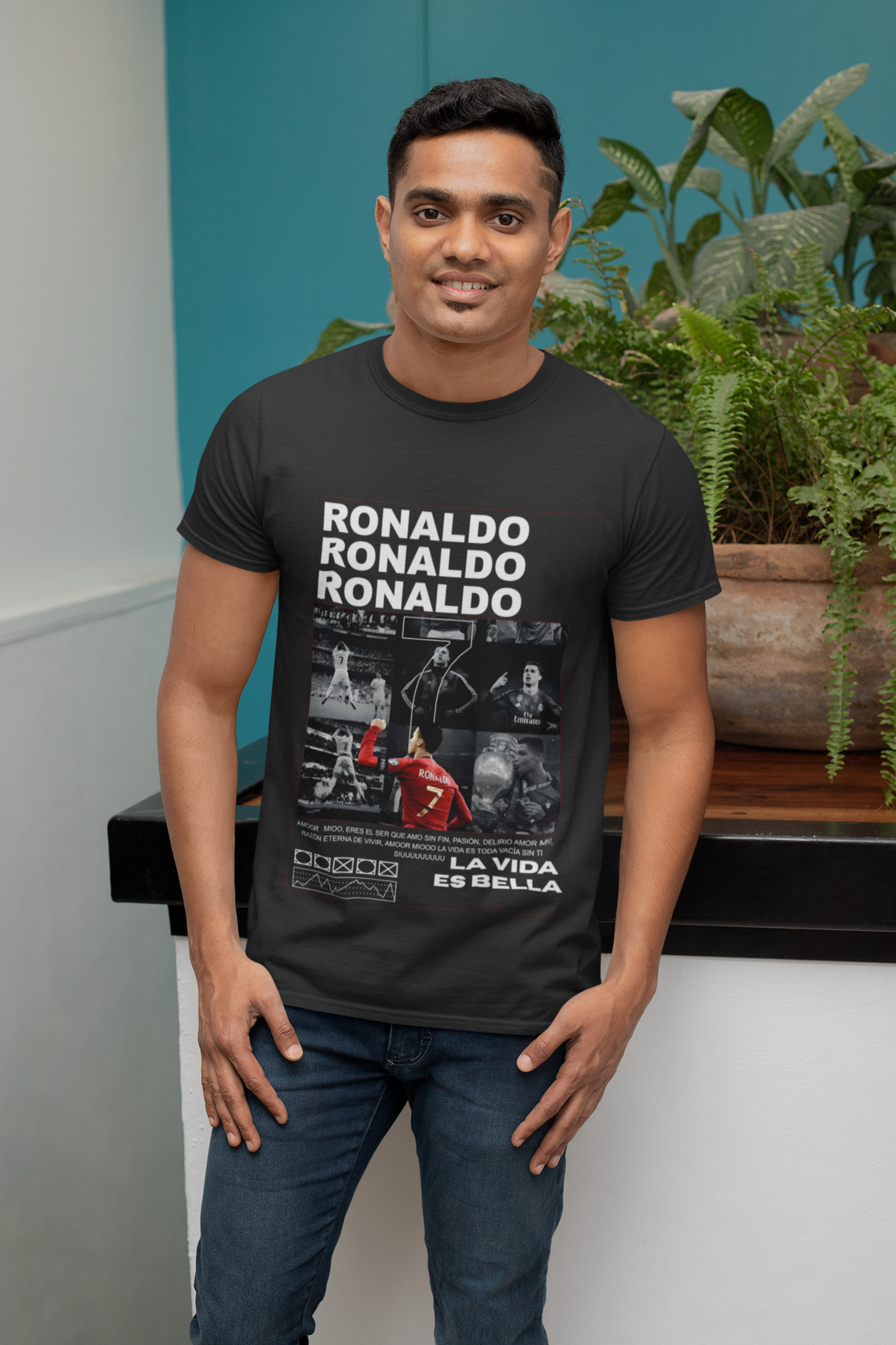 CR7 "Siuuu" Celebration Graphic Tee - Dark Aesthetic Streetwear - Unisex Classic Crew T-Shirt by RanggRiwaaz