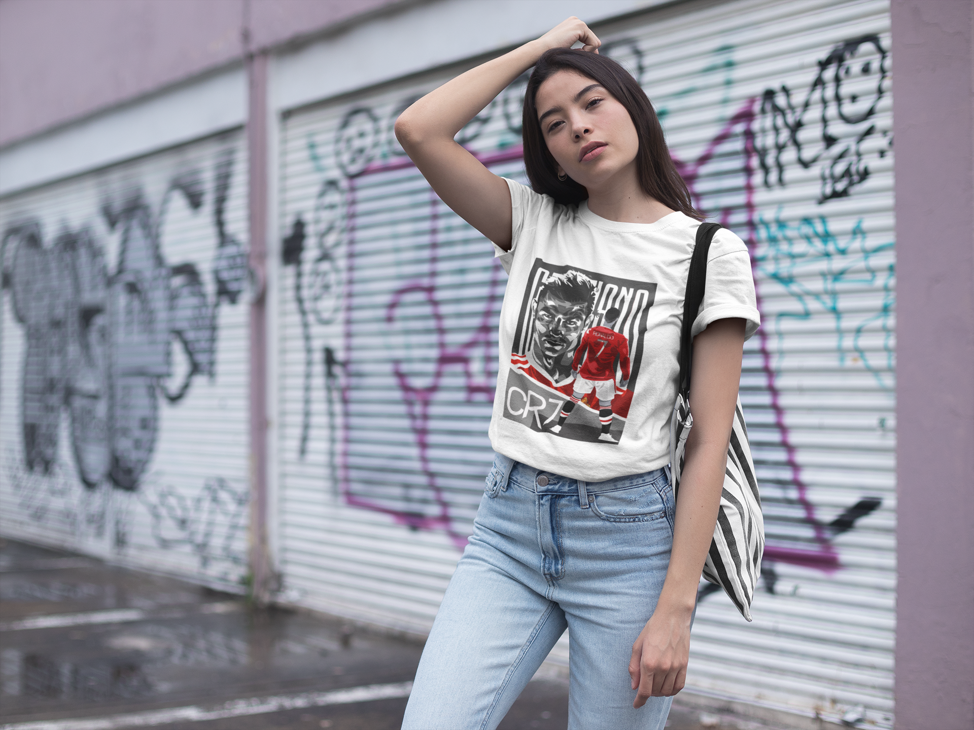 Red Devil CR7 Portrait T-Shirt | Manchester United Era Illustration Unisex Classic Crew T-Shirt by RanggRiwaaz