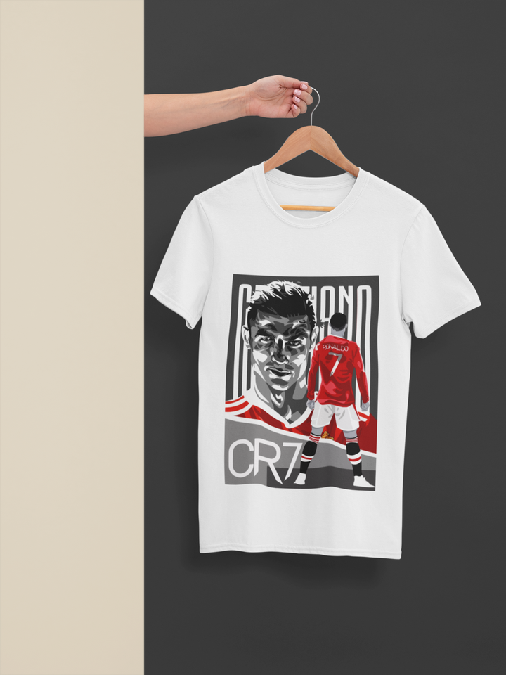 Red Devil CR7 Portrait T-Shirt | Manchester United Era Illustration Unisex Classic Crew T-Shirt by RanggRiwaaz