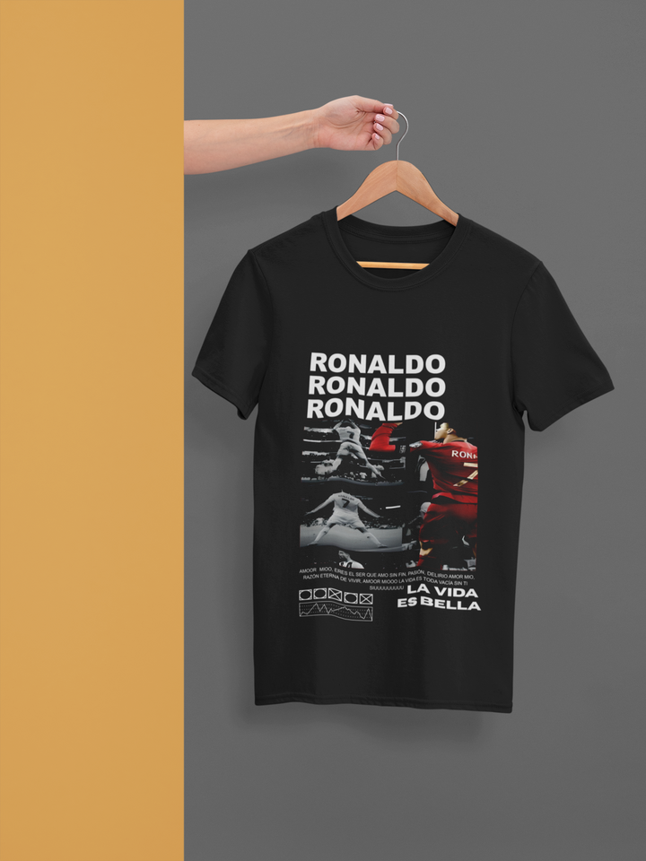 Aesthetic CR7 Fan T-Shirt - Grunge Photo Collage Print - Unisex Classic Crew T-Shirt by RanggRiwaaz