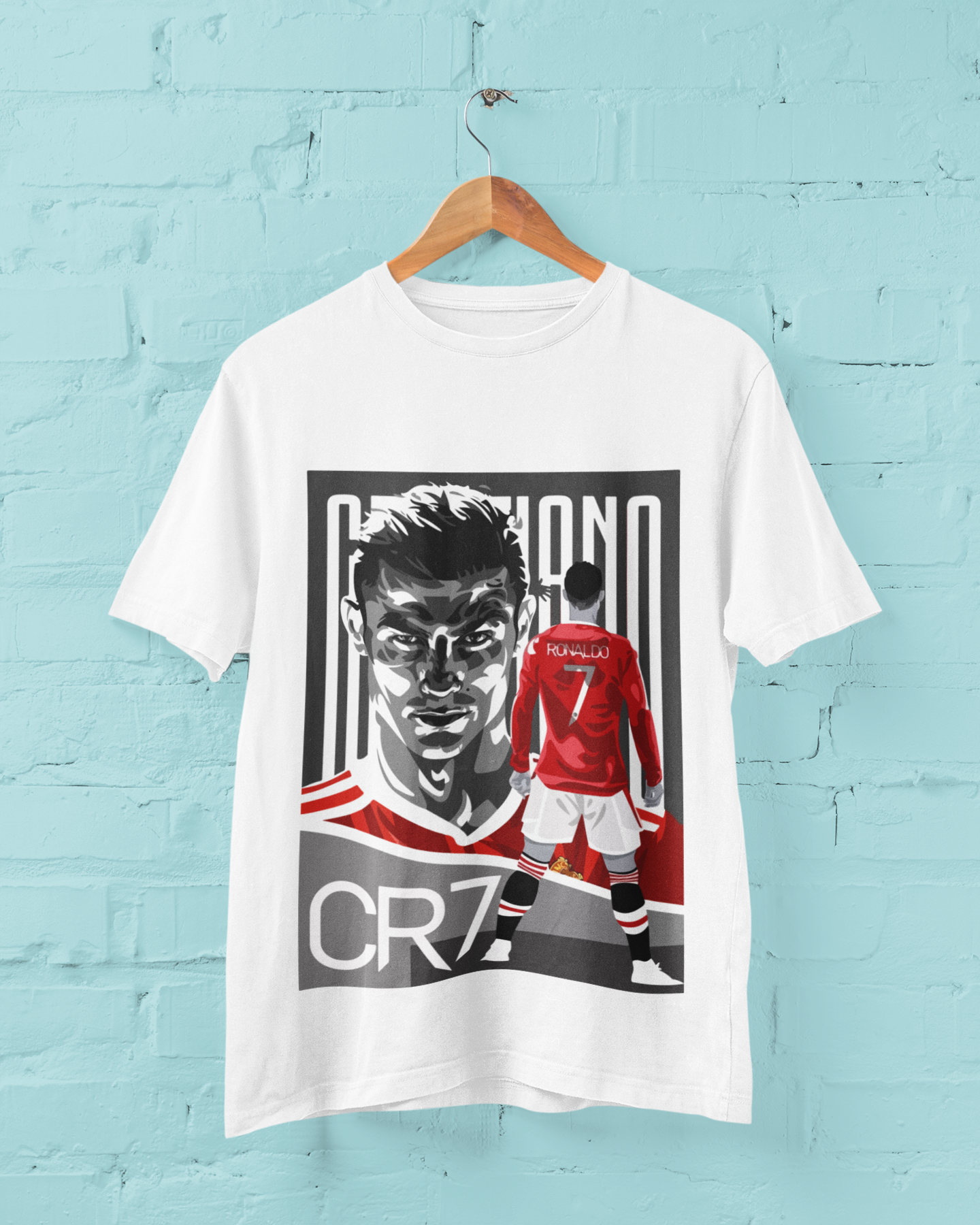 Red Devil CR7 Portrait T-Shirt | Manchester United Era Illustration Unisex Classic Crew T-Shirt by RanggRiwaaz