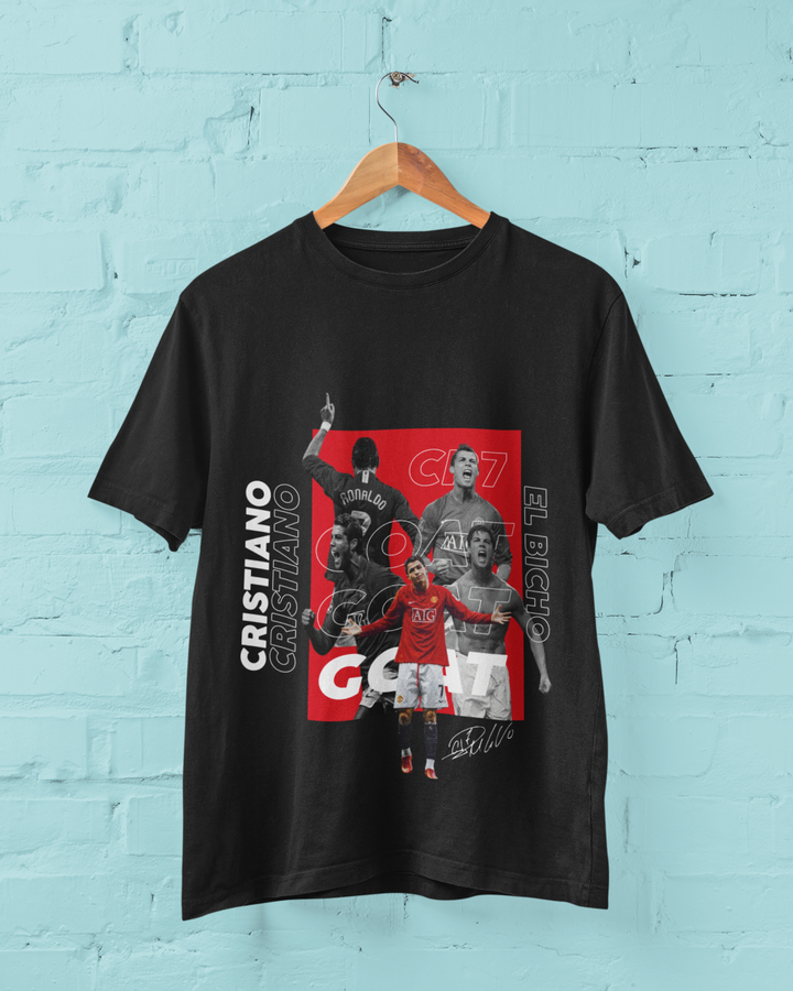 Vintage Manchester United CR7 GOAT Tribute Unisex Classic Crew T-Shirt by RanggRiwaaz