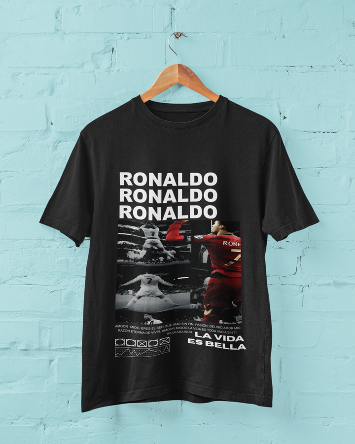 Aesthetic CR7 Fan T-Shirt - Grunge Photo Collage Print - Unisex Classic Crew T-Shirt by RanggRiwaaz