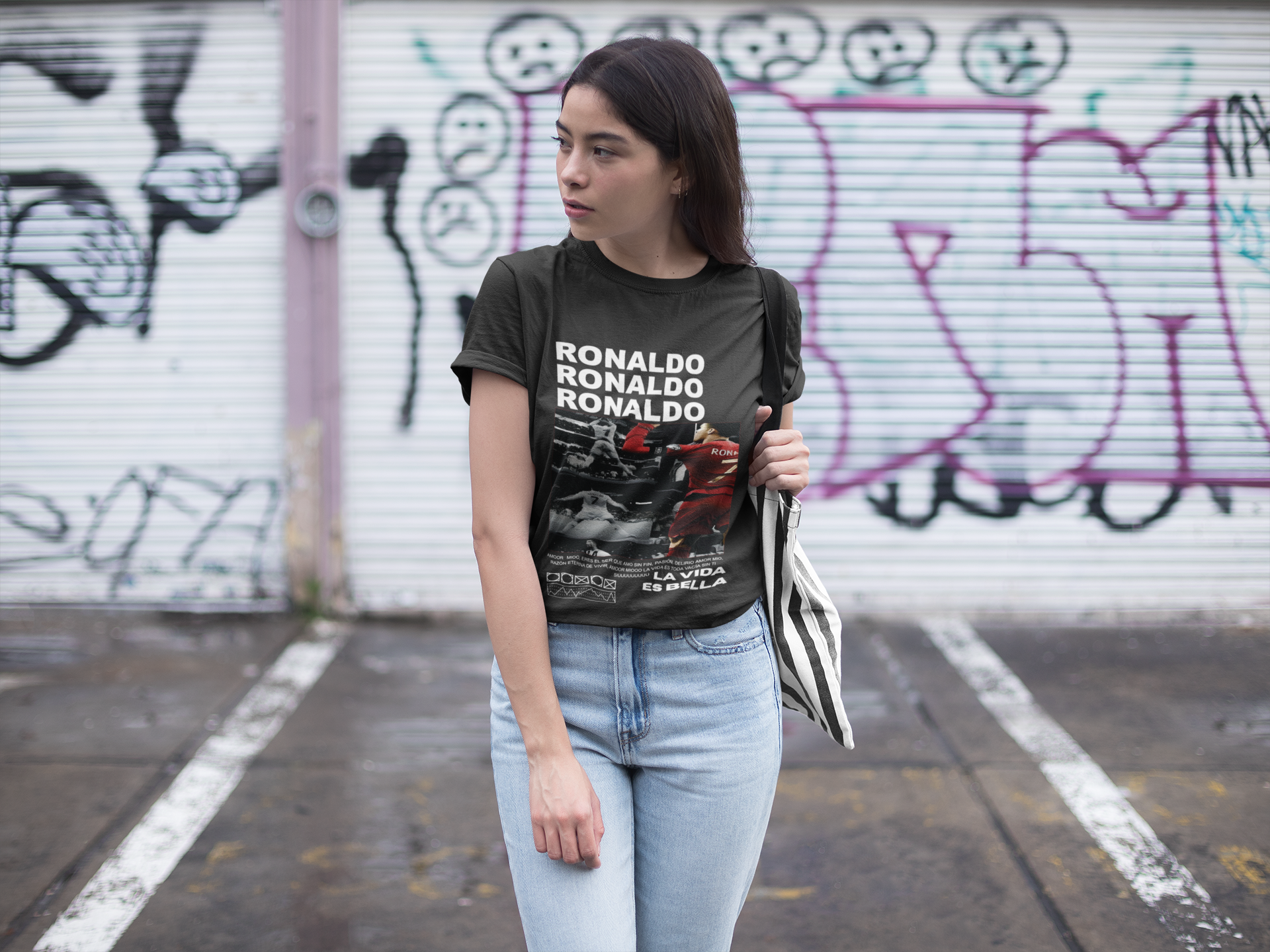 Aesthetic CR7 Fan T-Shirt - Grunge Photo Collage Print - Unisex Classic Crew T-Shirt by RanggRiwaaz