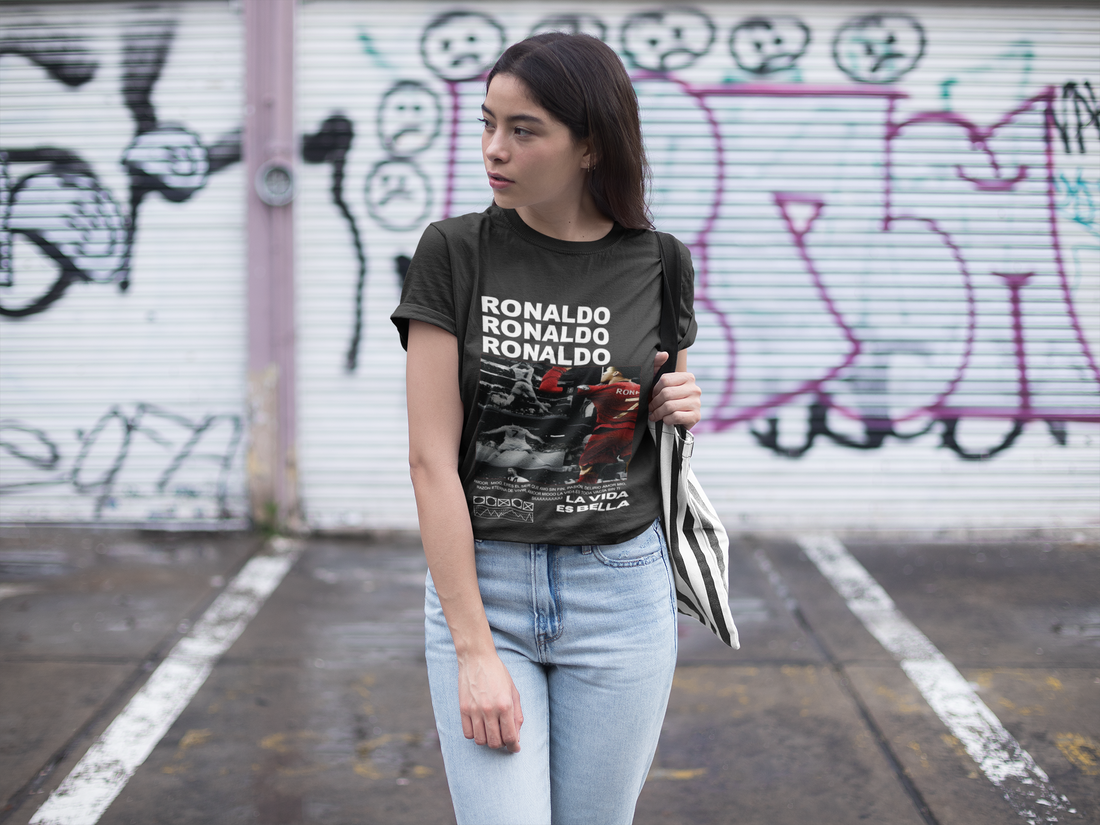 Aesthetic CR7 Fan T-Shirt - Grunge Photo Collage Print - Unisex Classic Crew T-Shirt by RanggRiwaaz