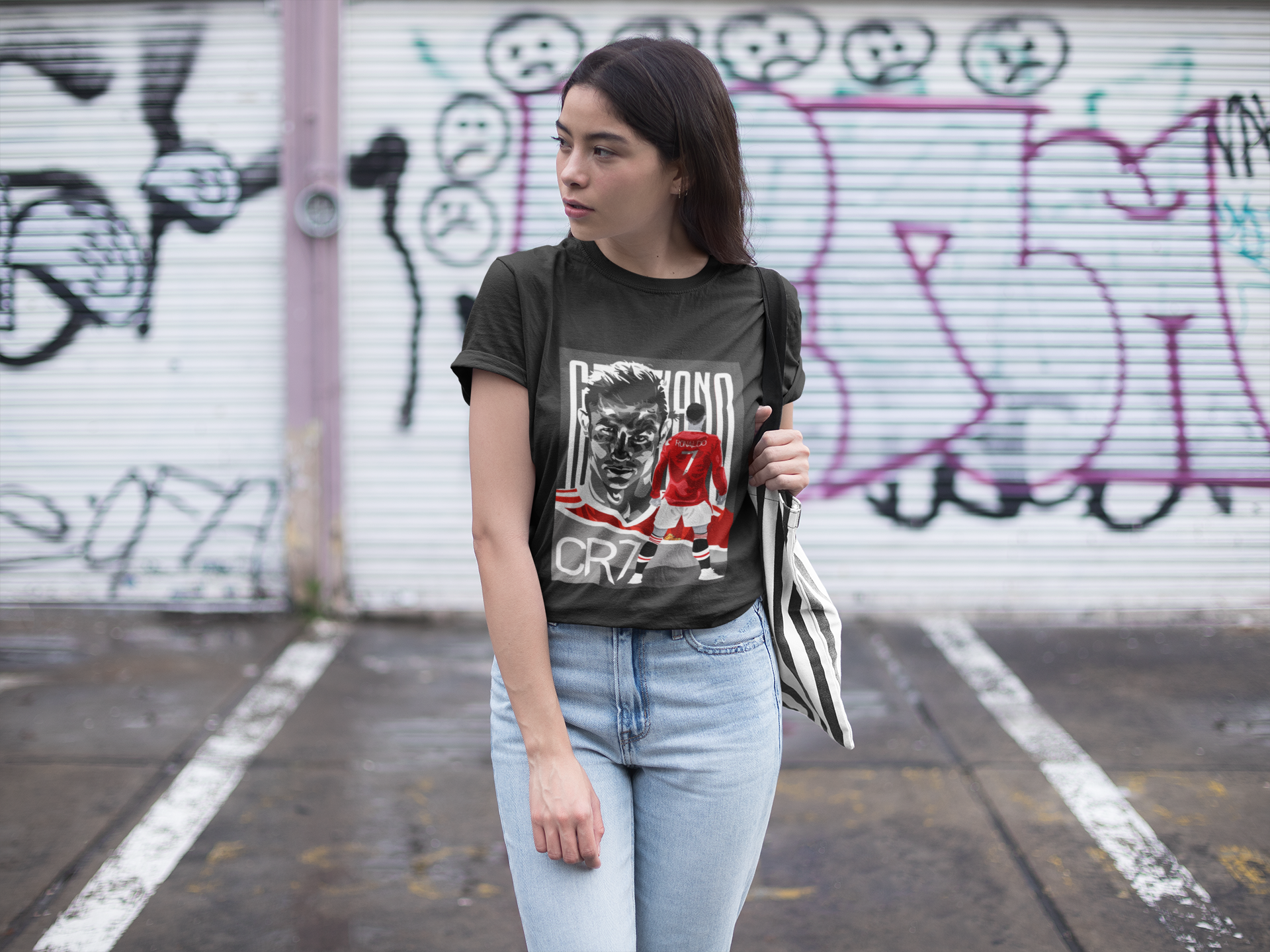 Red Devil CR7 Portrait T-Shirt | Manchester United Era Illustration Unisex Classic Crew T-Shirt by RanggRiwaaz