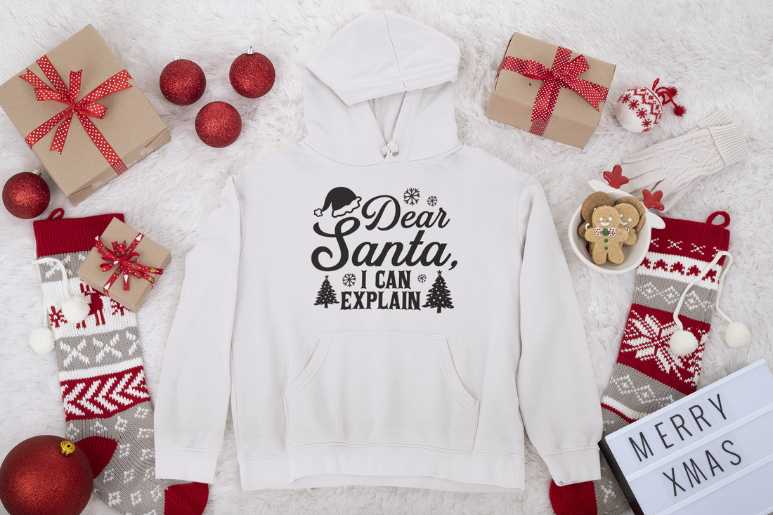 "Dear Santa, I Can Explain" Funny Christmas Unisex Hoodie by RanggRiwaaz