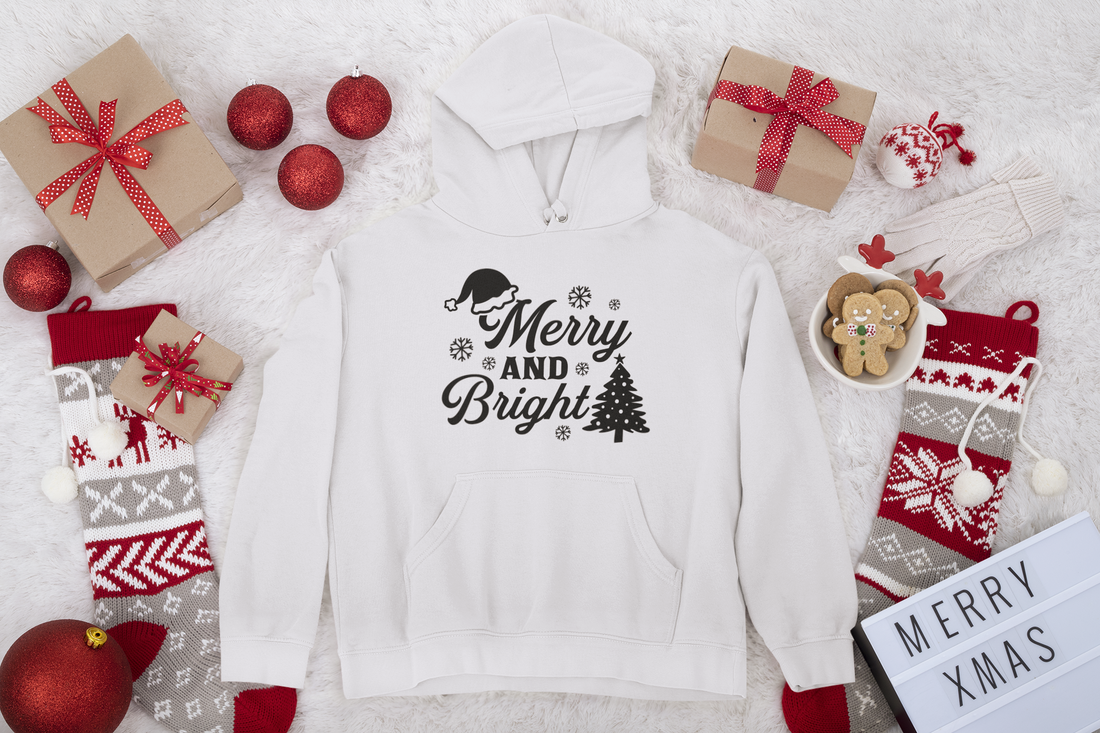 "Merry & Bright Christmas" Unisex Hoodie - Festive Holiday Family Apparel, Christmas Eve/Christmas celebration by RanggRiwaaz