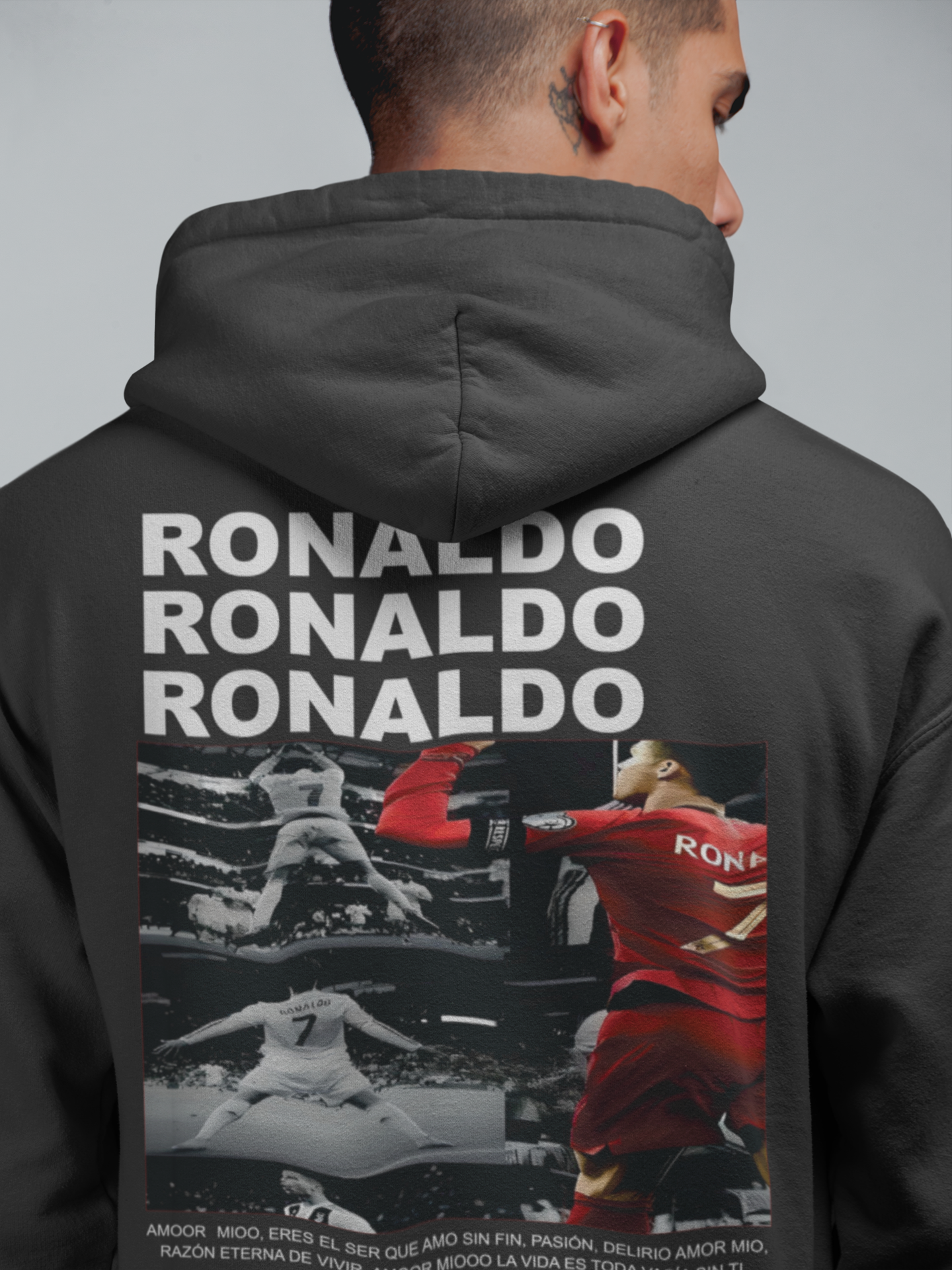 Black & White Ronaldo Graphic Hoodie | Minimalist CR7 Poster Design - Unisex Hoodie by RanggRiwaaz