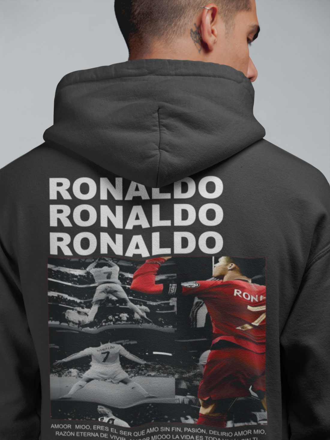 Black & White Ronaldo Graphic Hoodie | Minimalist CR7 Poster Design - Unisex Hoodie by RanggRiwaaz