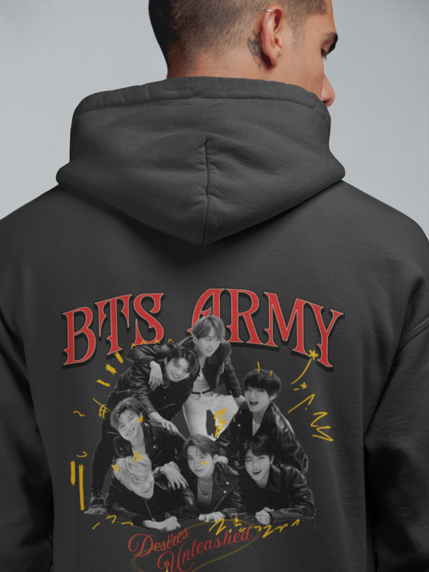 BTS Army "Desires Unleashed" Graphic Hoodie | OT7 Rock Concept | K-POP Unisex Pullover Hoodie by RanggRiwaaz