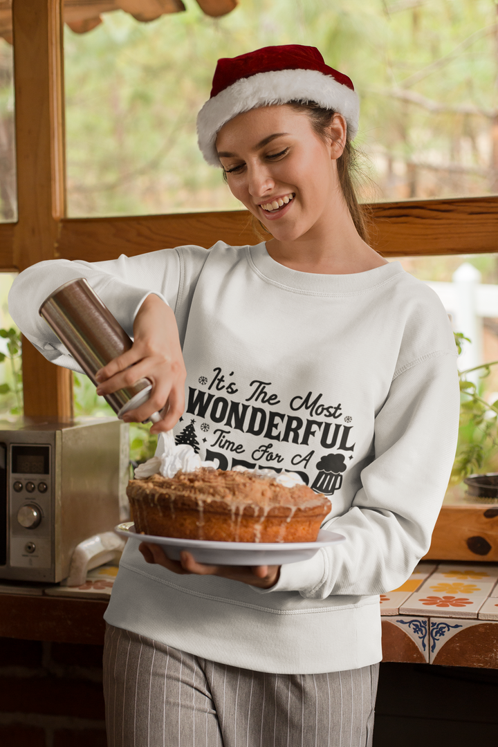 "It's The Most Wonderful Time For A Beer" Sweatshirt- Festive Family Apparel for Christmas Eve/Christmas celebration by RanggRiwaaz